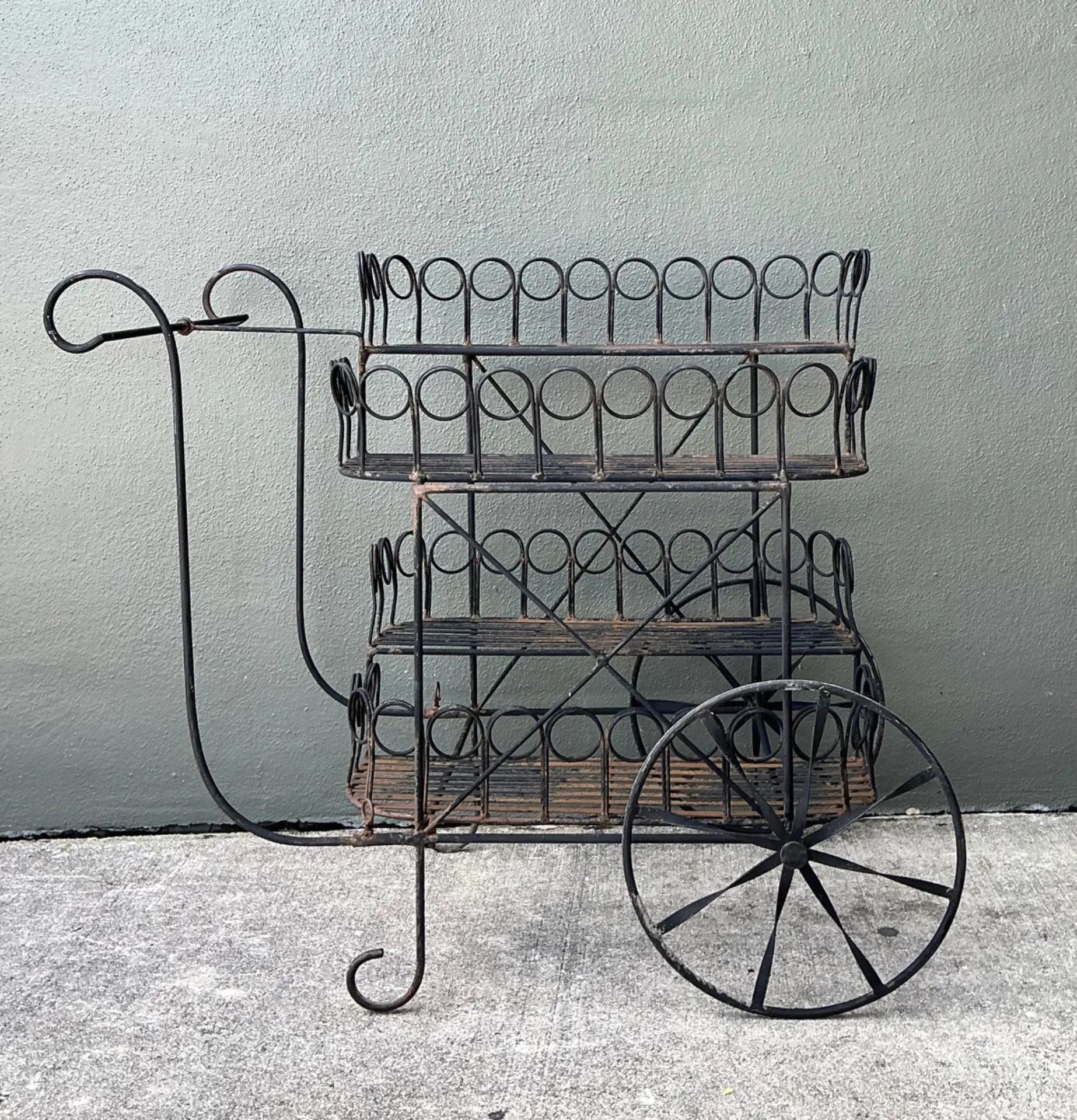 Mid 20th Century Vintage Wrought Iron Bar Cart — additional photo 1