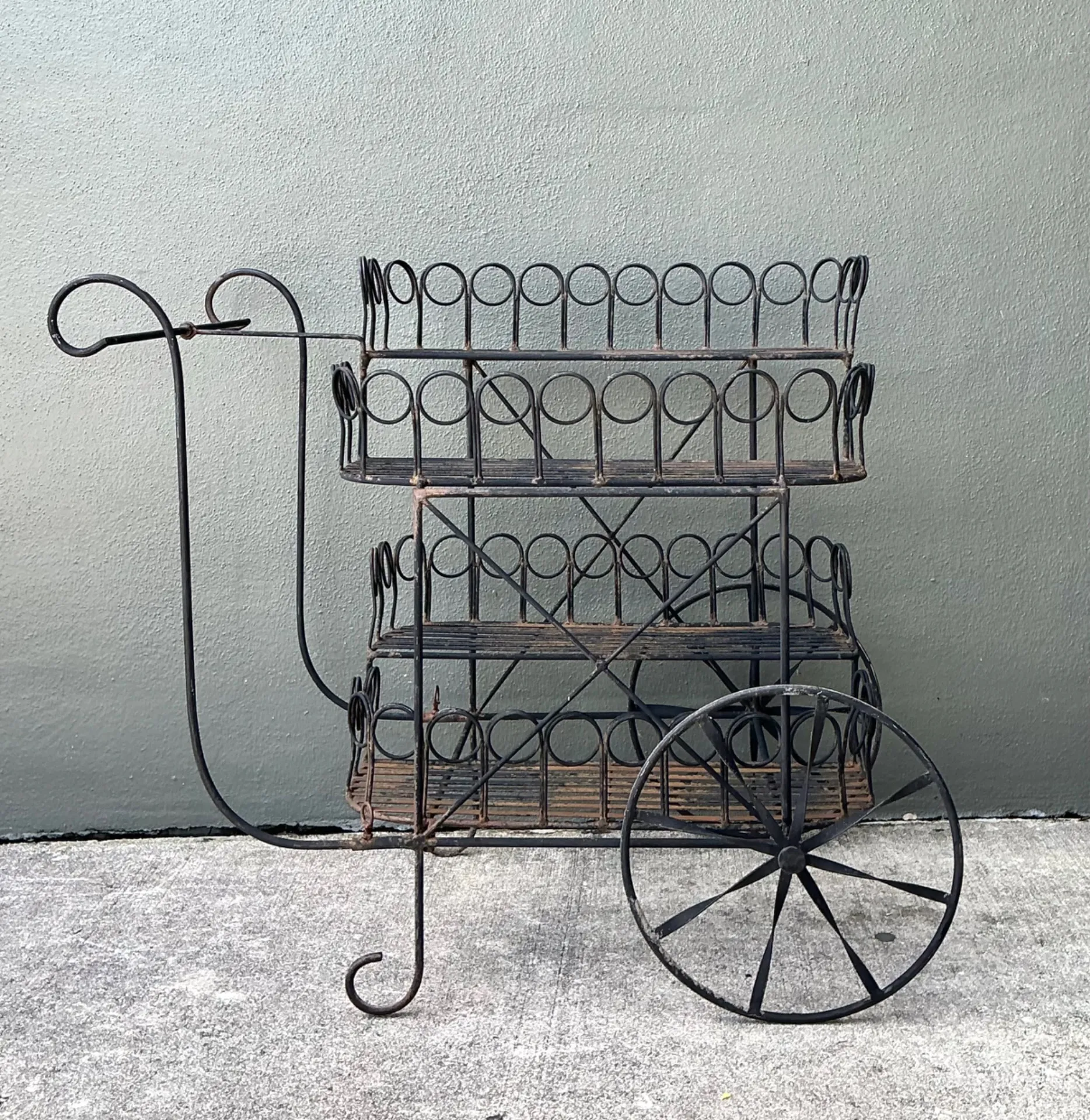 Mid 20th Century Vintage Wrought Iron Bar Cart — additional photo 5
