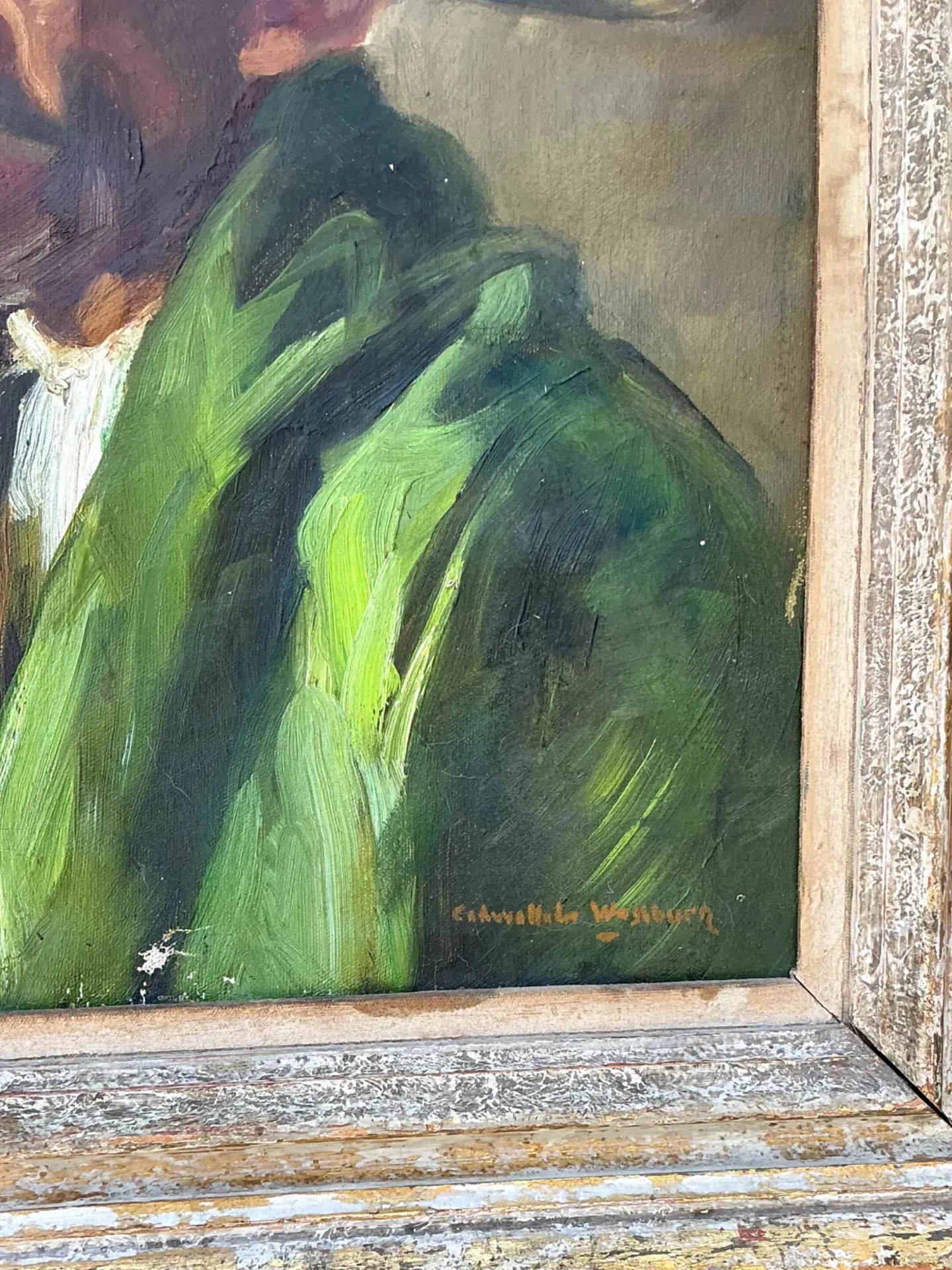 Vintage Framed Oil Painting of Man in Hat — additional photo 3