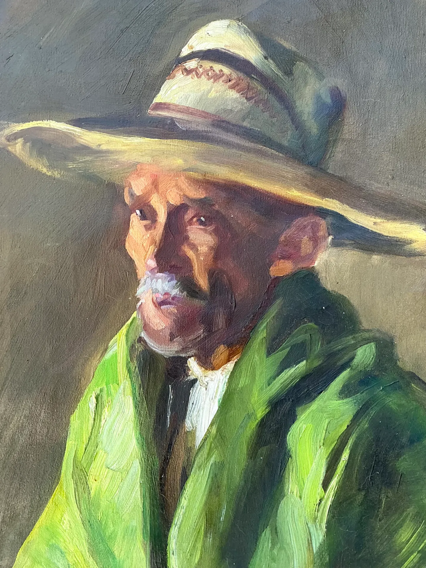 Vintage Framed Oil Painting of Man in Hat — additional photo 7