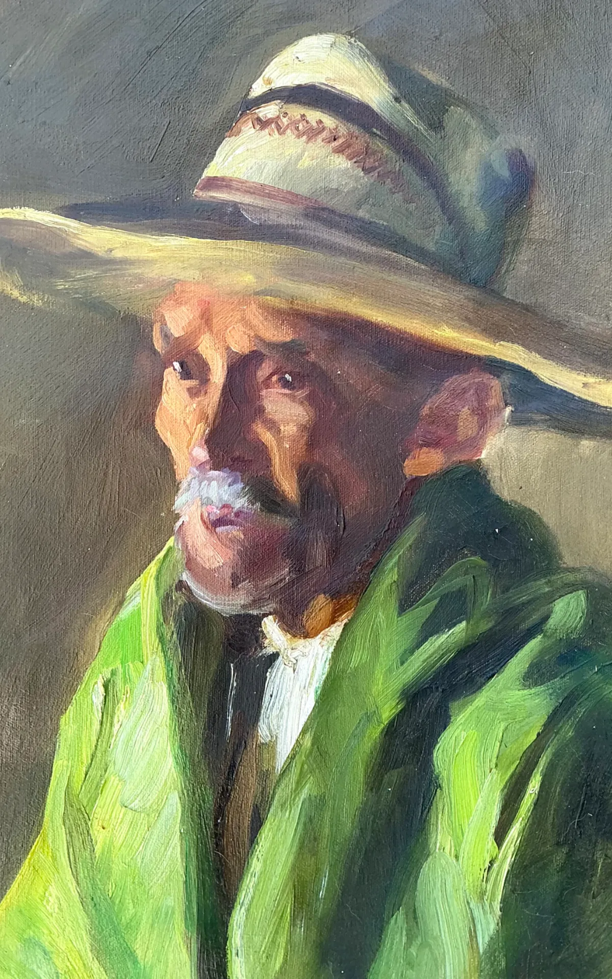 Vintage Framed Oil Painting of Man in Hat — additional photo 7
