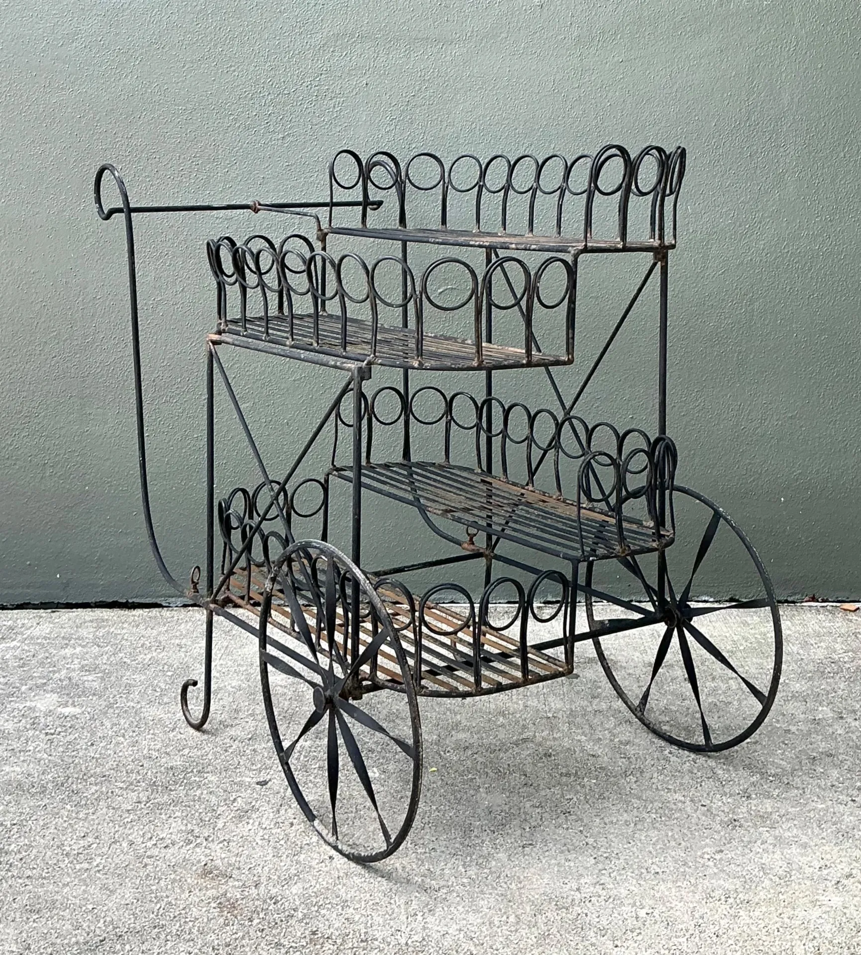 Mid 20th Century Vintage Wrought Iron Bar Cart — additional photo 8