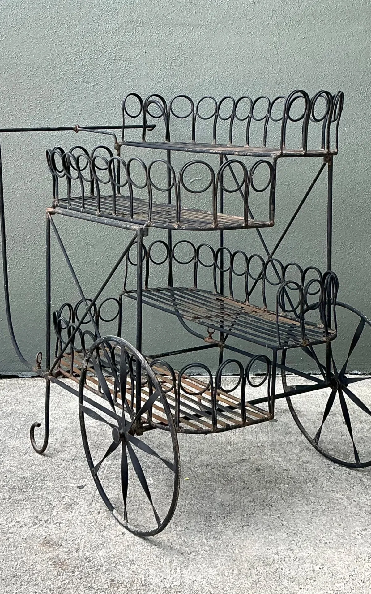 Mid 20th Century Vintage Wrought Iron Bar Cart — additional photo 8