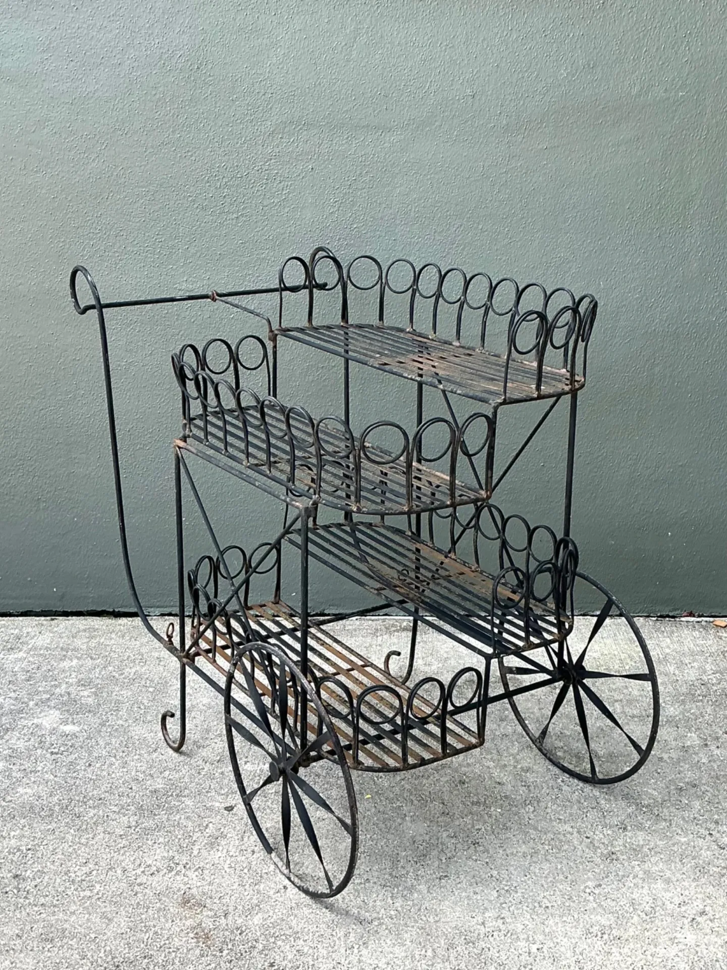Mid 20th Century Vintage Wrought Iron Bar Cart — additional photo 6