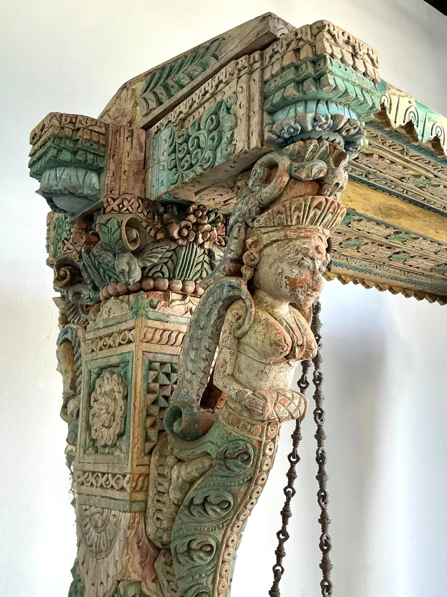 Vintage Monumental Carved Wood and Iron Swing — additional photo 2