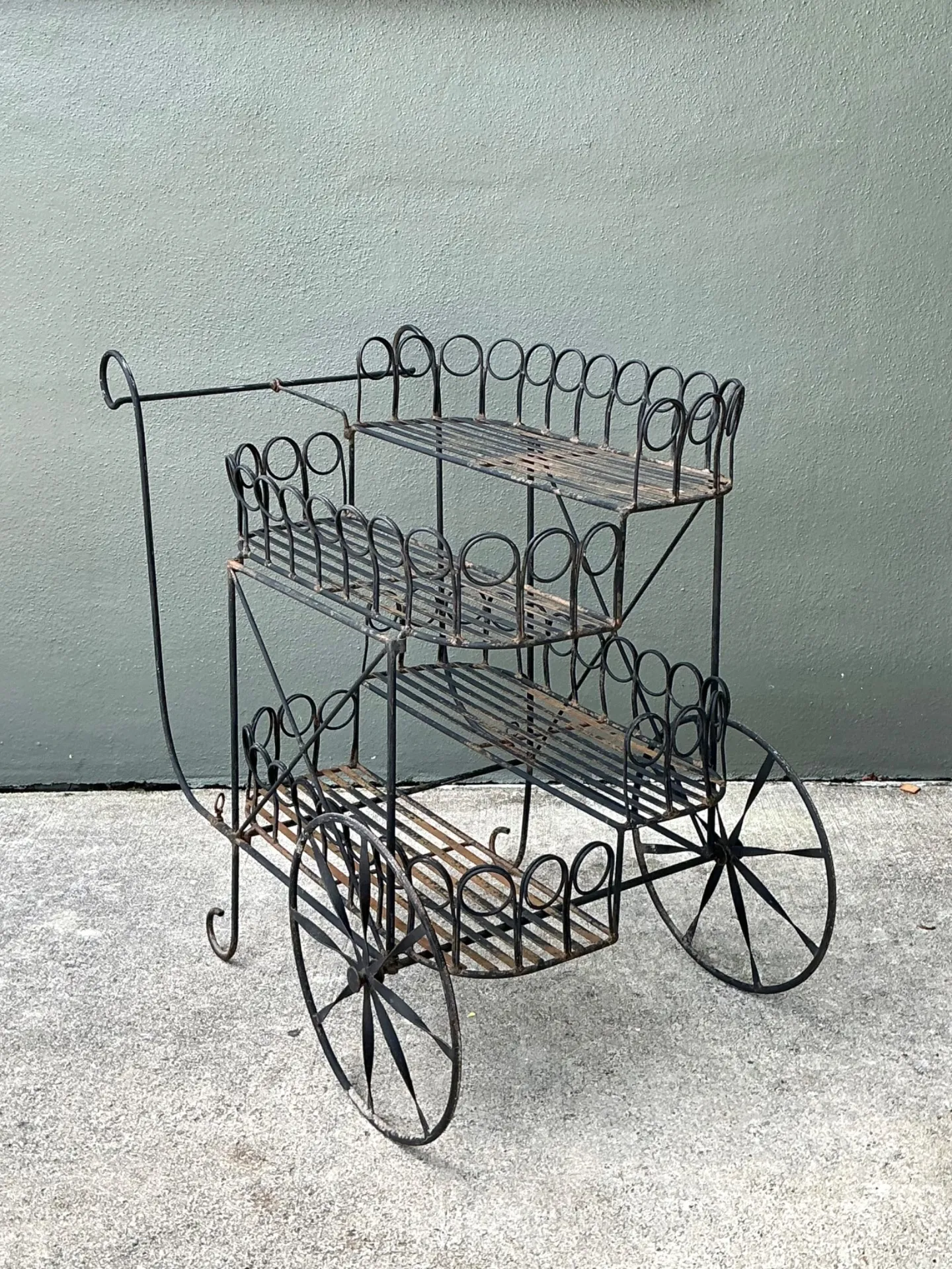 Mid 20th Century Vintage Wrought Iron Bar Cart — additional photo 2