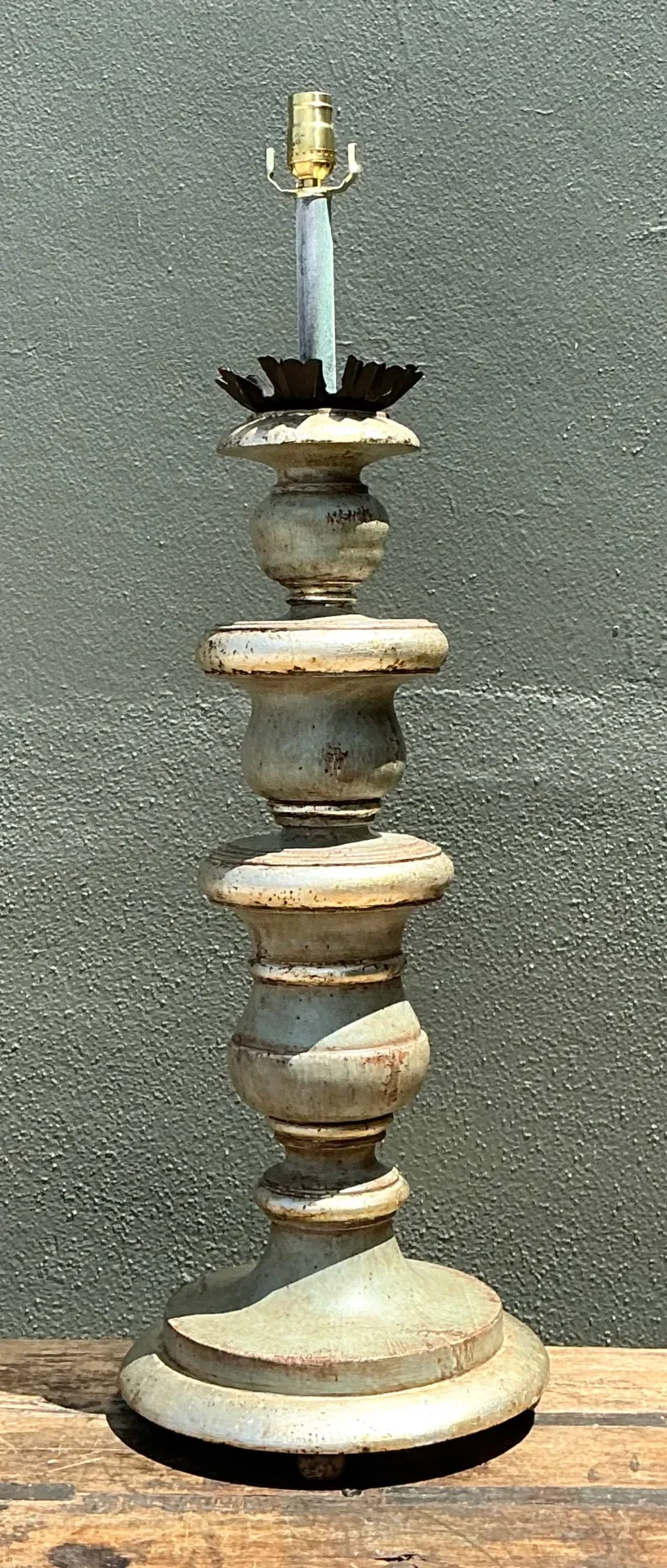 Vintage Distressed Wood Table Lamp — additional photo 2