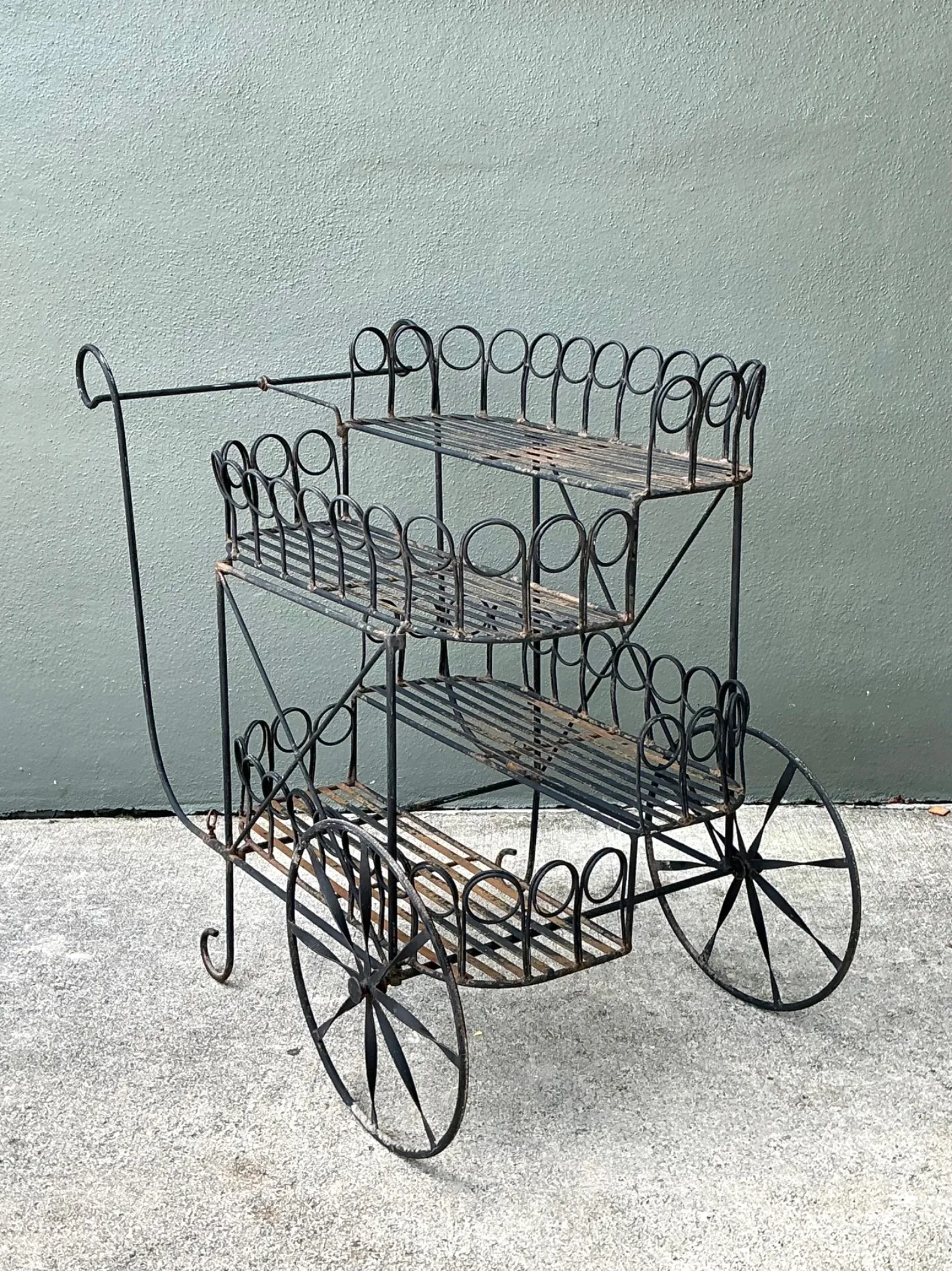 Mid 20th Century Vintage Wrought Iron Bar Cart — additional photo 4