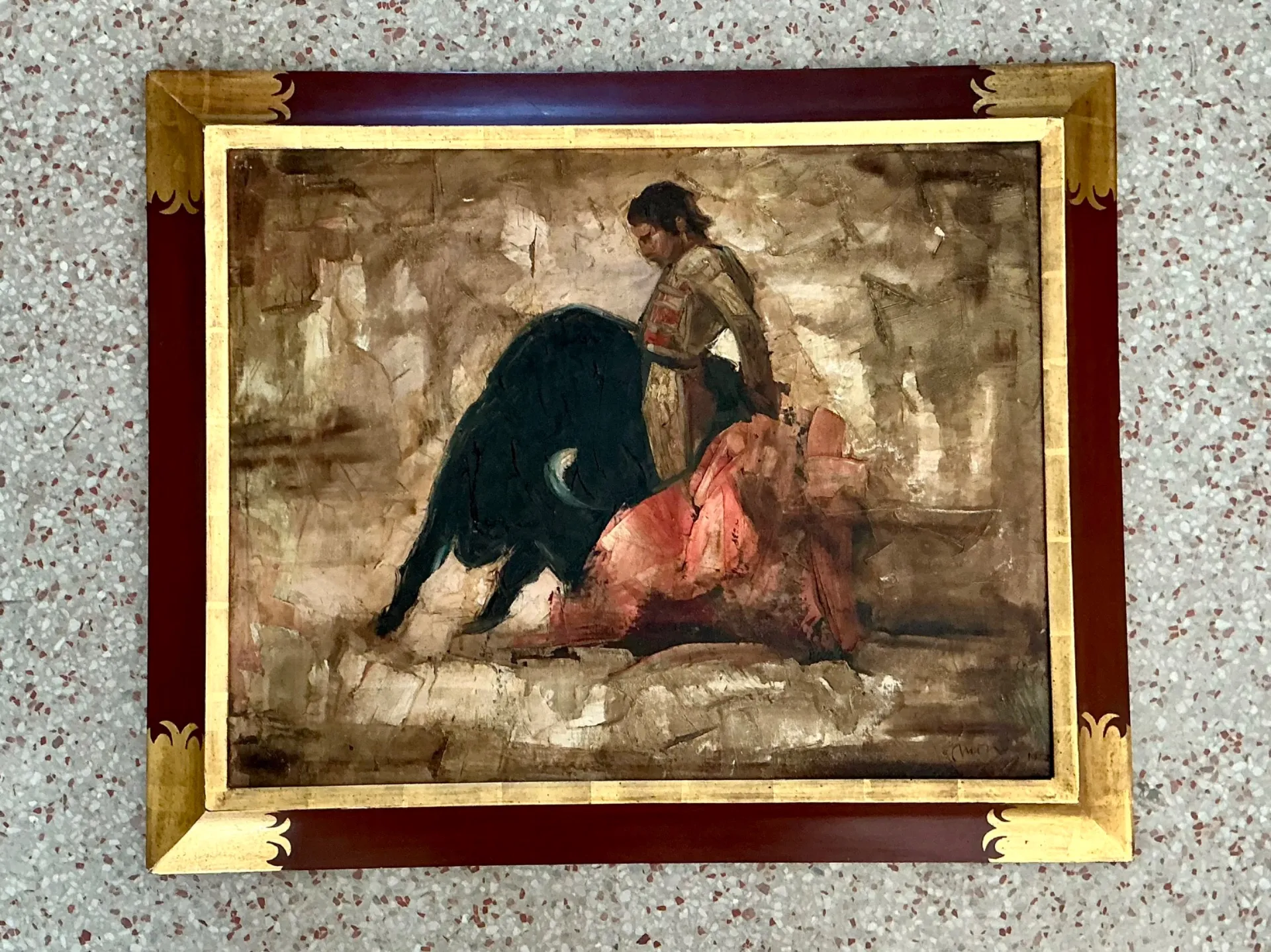 Vintage Framed Spanish Bullfighting Scene — additional photo 1