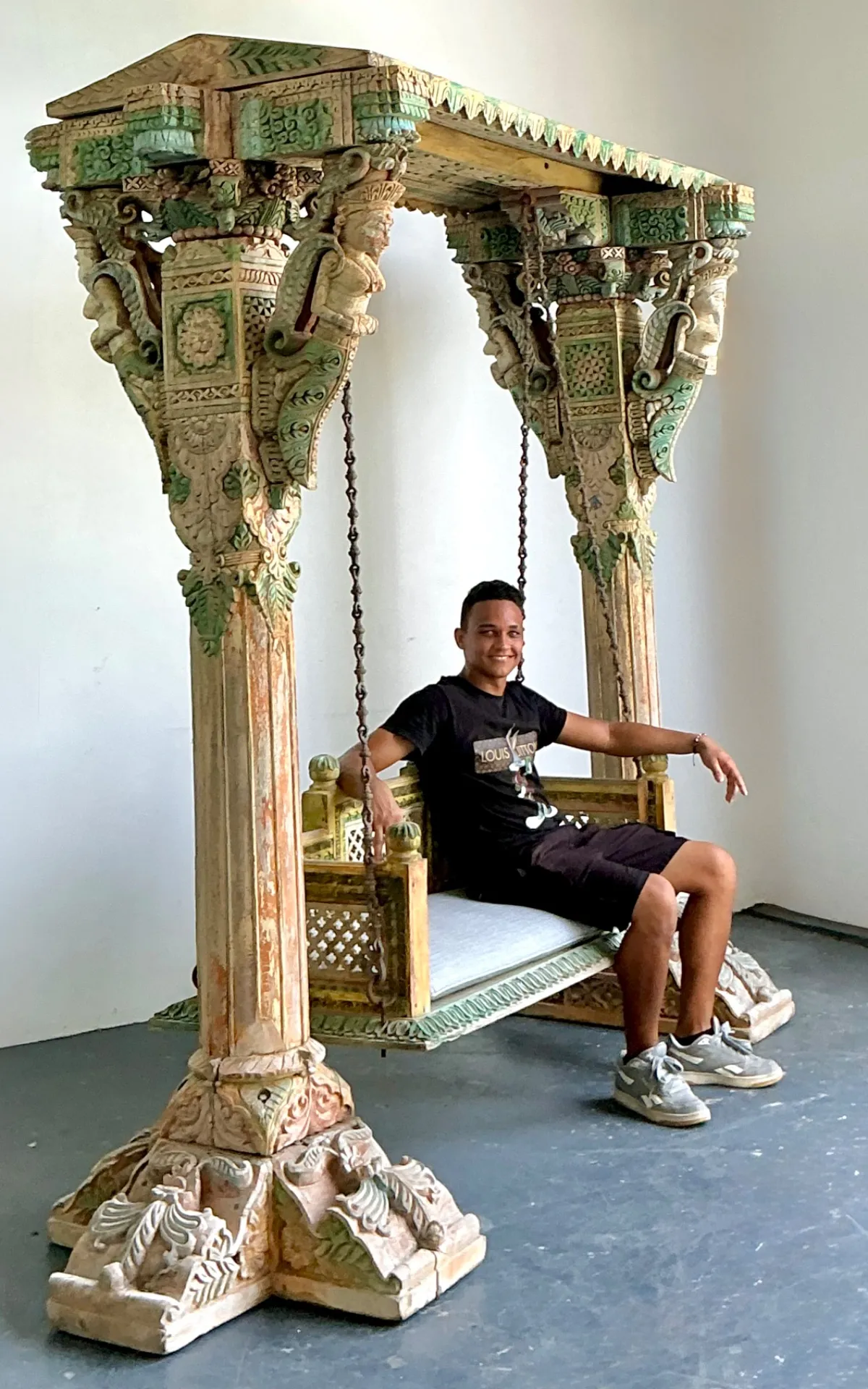 Vintage Monumental Carved Wood and Iron Swing — additional photo 3