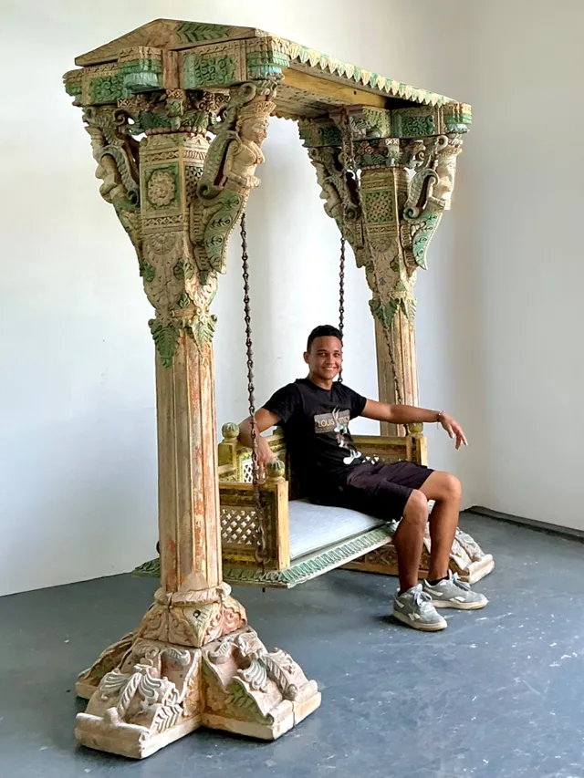 Vintage Monumental Carved Wood and Iron Swing — additional photo 3