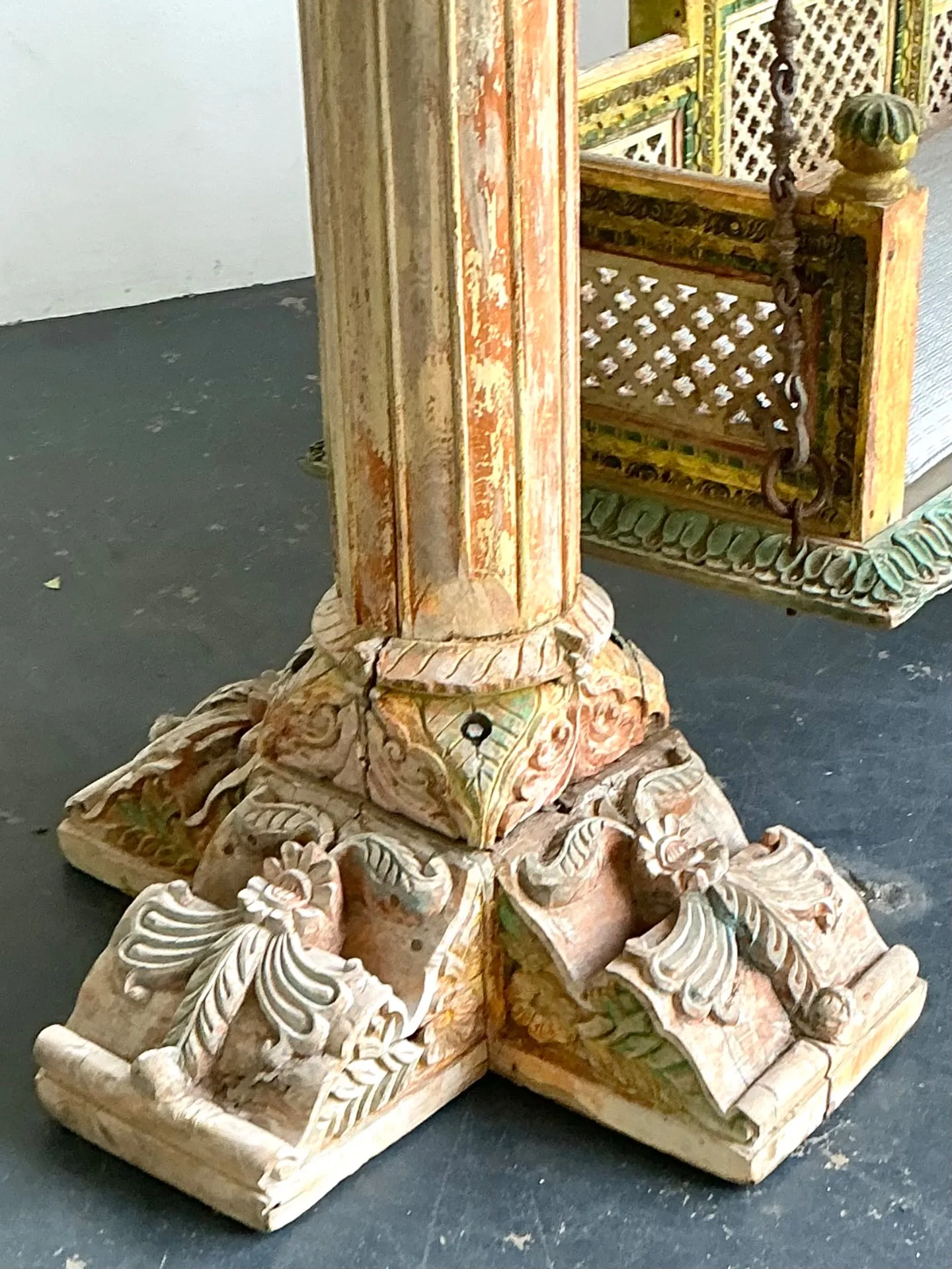 Vintage Monumental Carved Wood and Iron Swing — additional photo 1