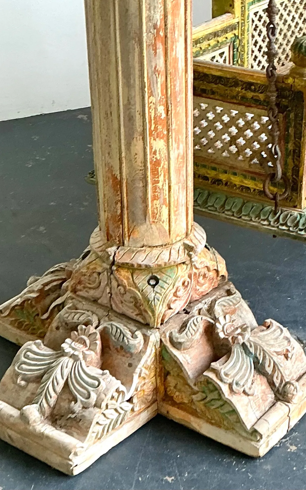 Vintage Monumental Carved Wood and Iron Swing