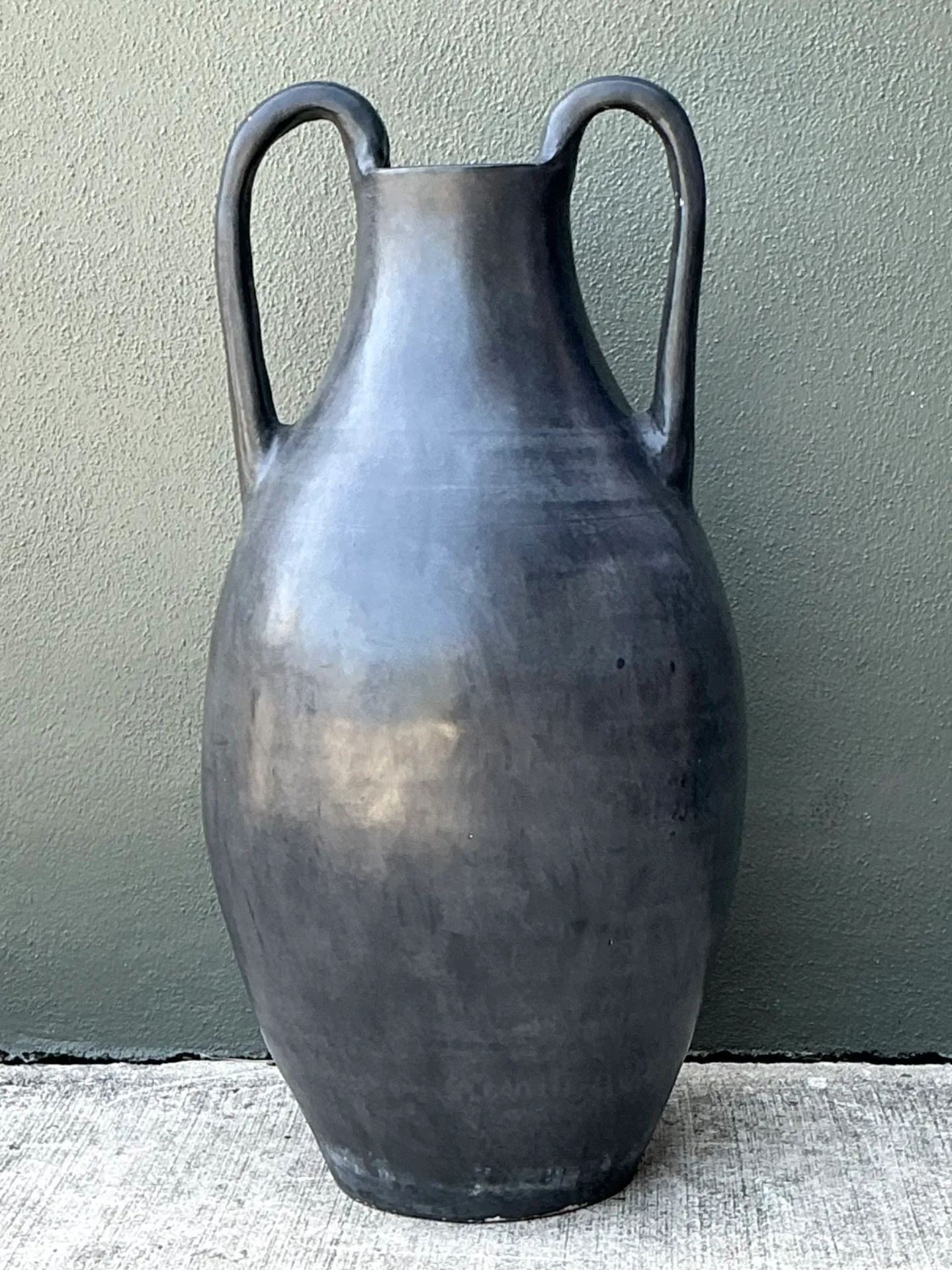 Vintage Large Black Ceramic Amphora Vase — additional photo 1