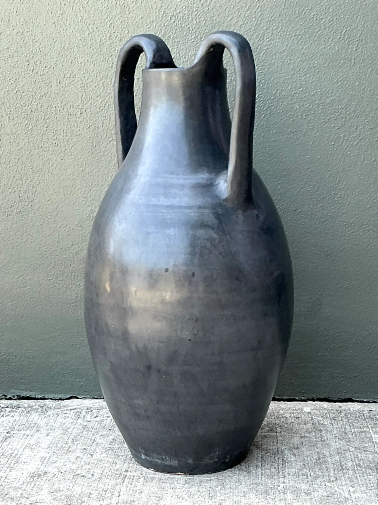 Vintage Large Black Ceramic Amphora Vase — additional photo 3