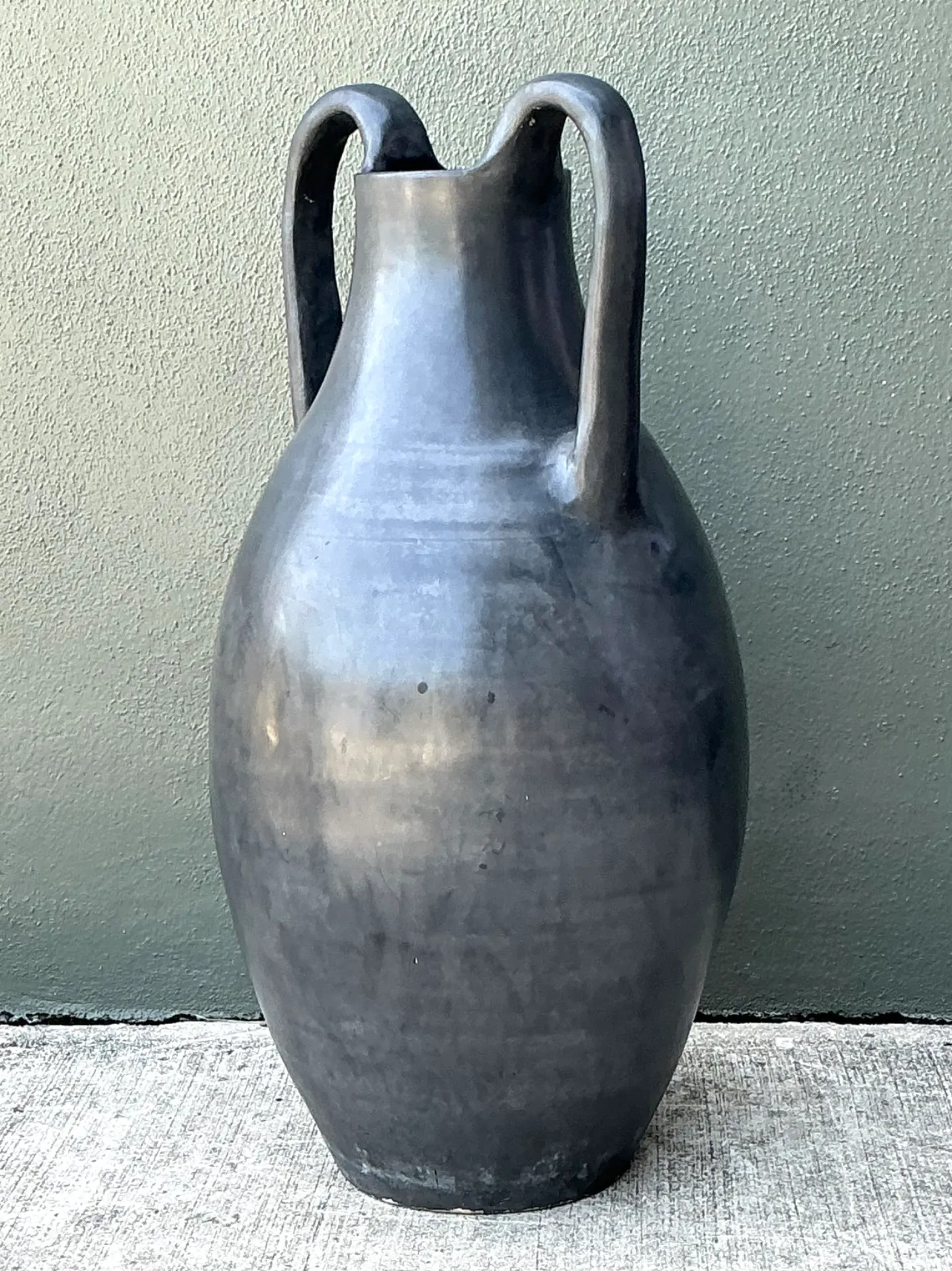Vintage Large Black Ceramic Amphora Vase — additional photo 5