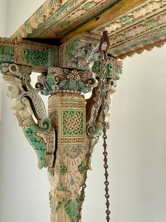 Vintage Monumental Carved Wood and Iron Swing — additional photo 7