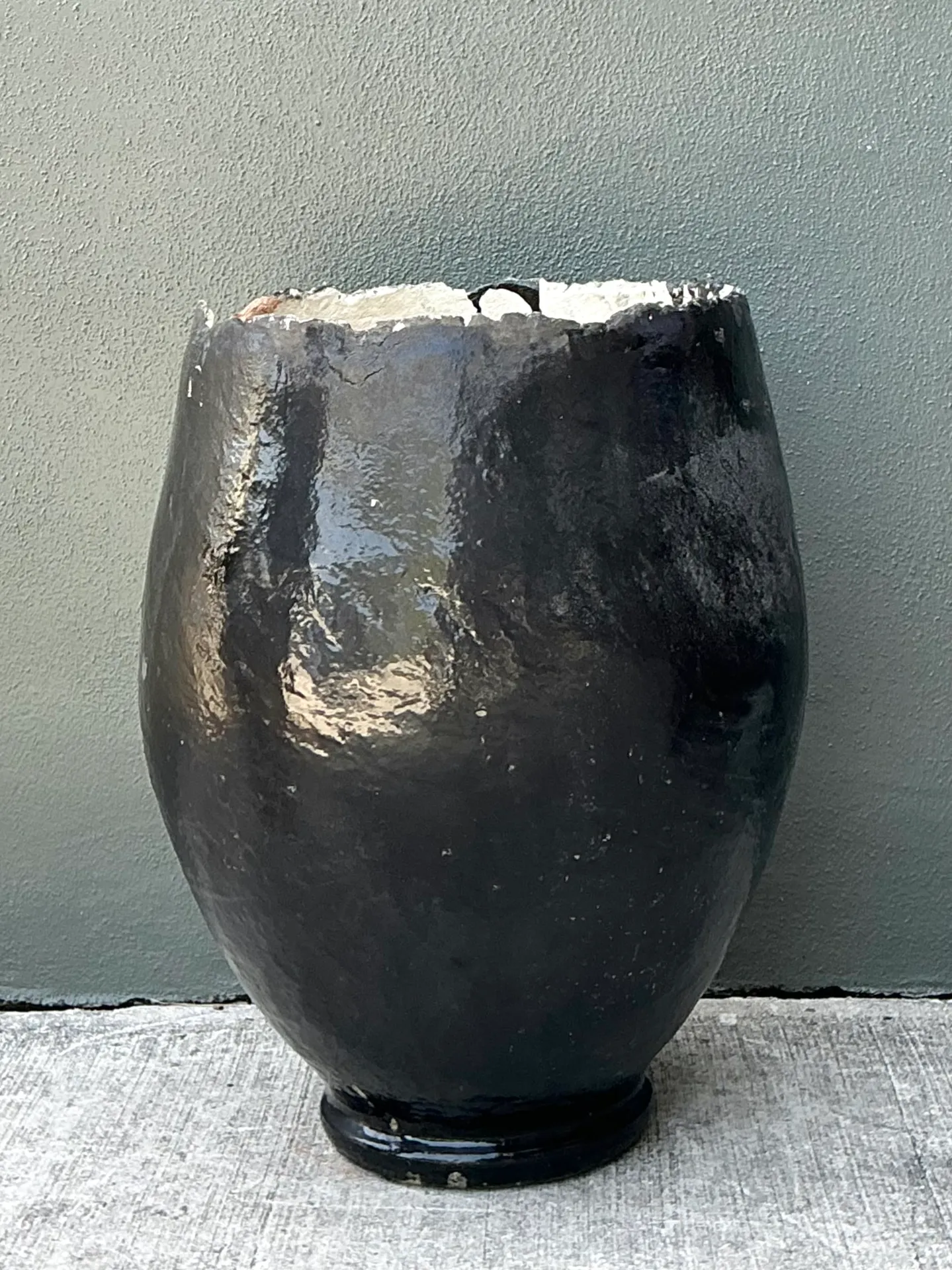Vintage Large Black Ceramic Floor Vase — additional photo 7