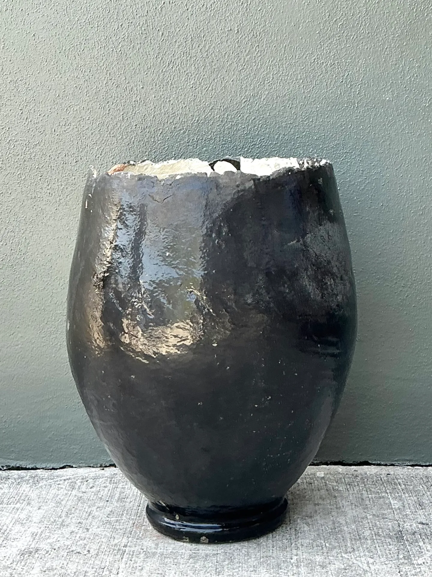 Vintage Large Black Ceramic Floor Vase — additional photo 8