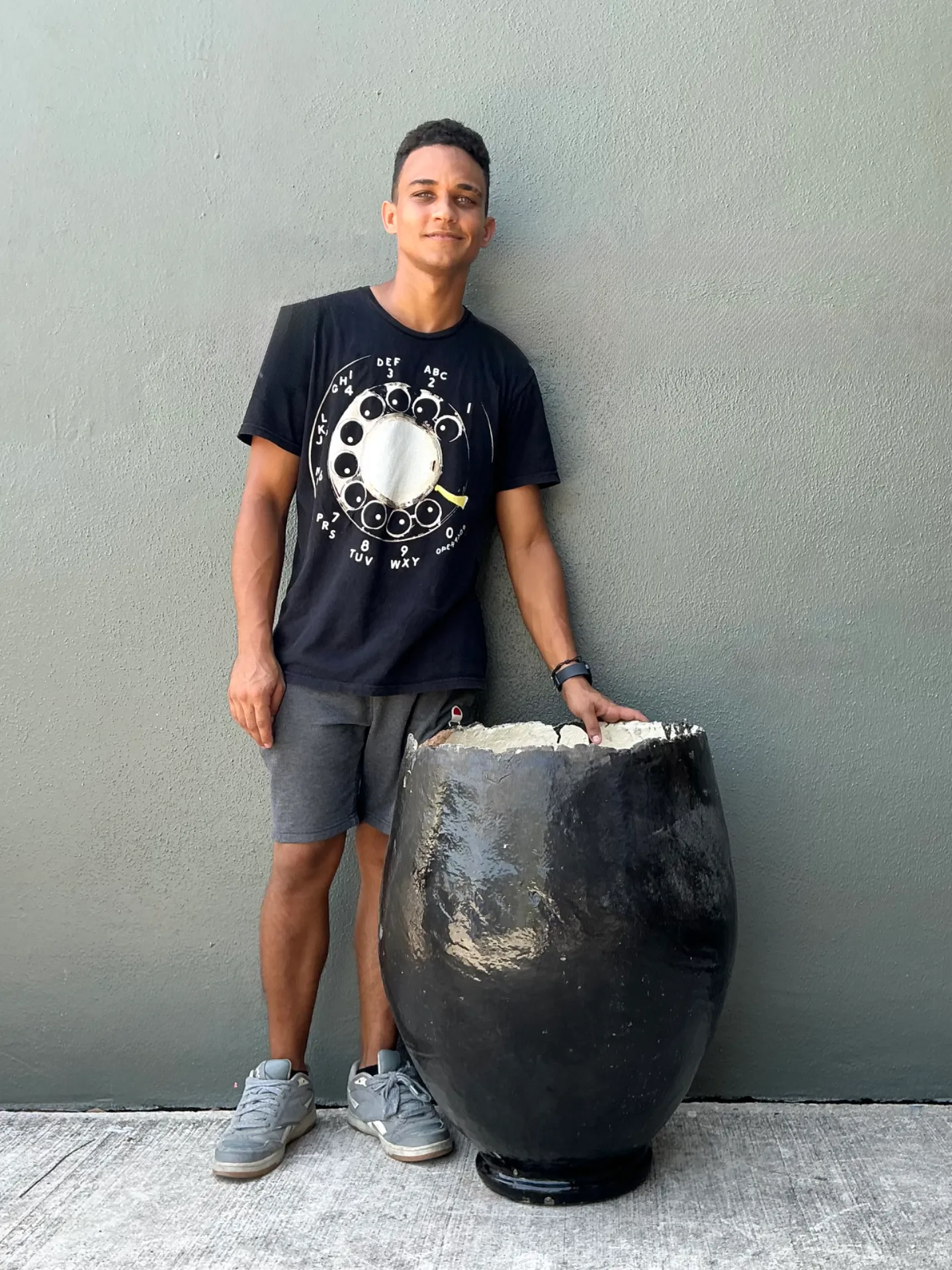 Vintage Large Black Ceramic Floor Vase — additional photo 6