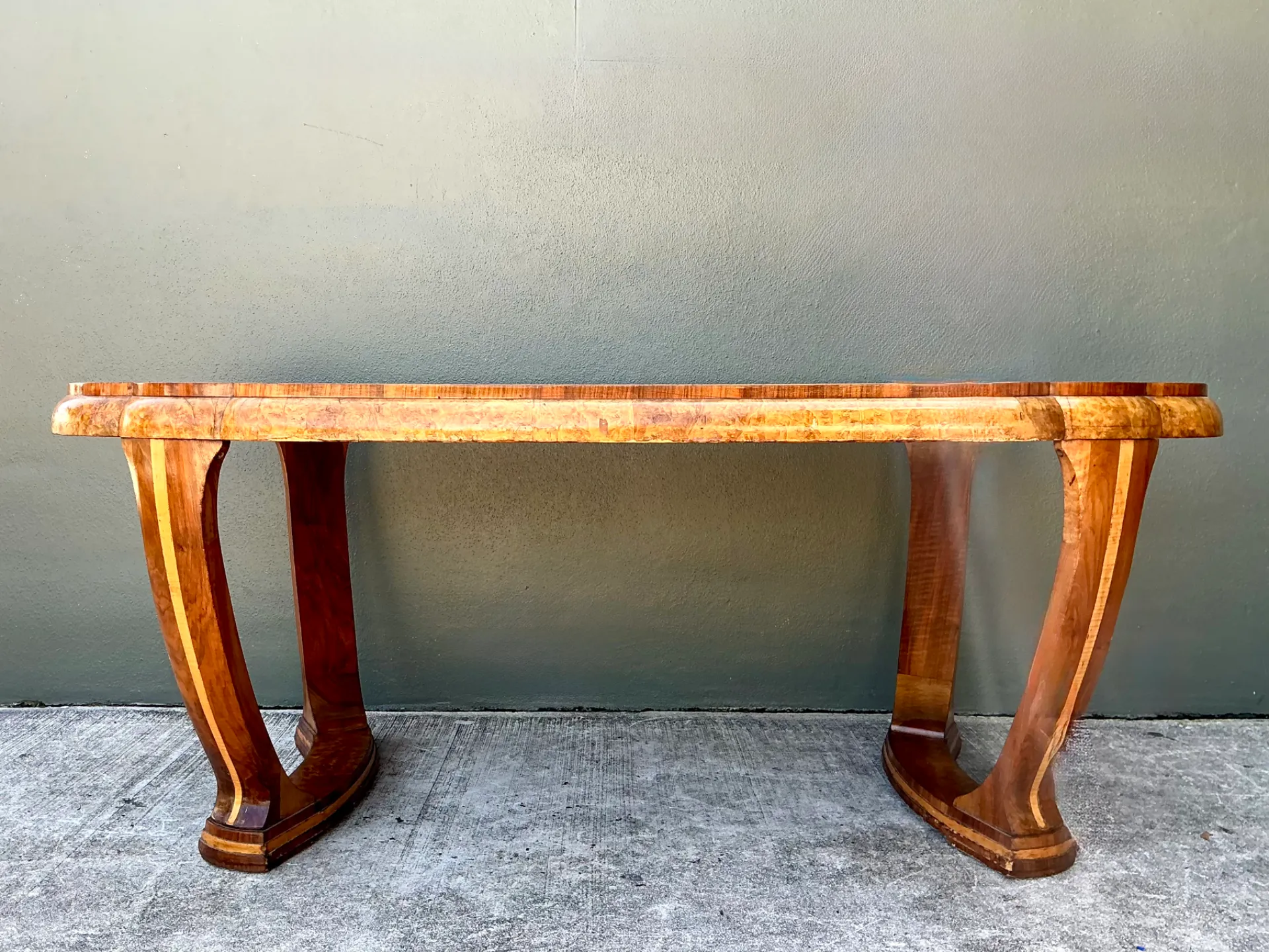 Vintage Art Deco Scalloped Edge Burl Wood Center Hall Table — additional photo 5