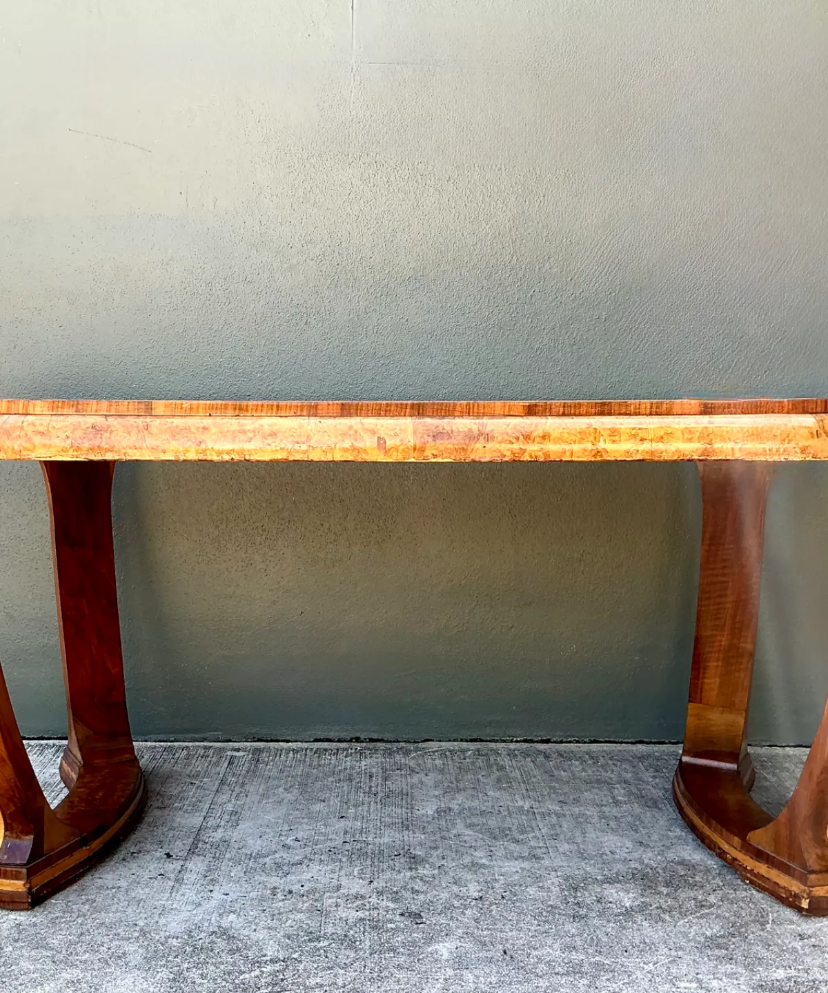Vintage Art Deco Scalloped Edge Burl Wood Center Hall Table — additional photo 5