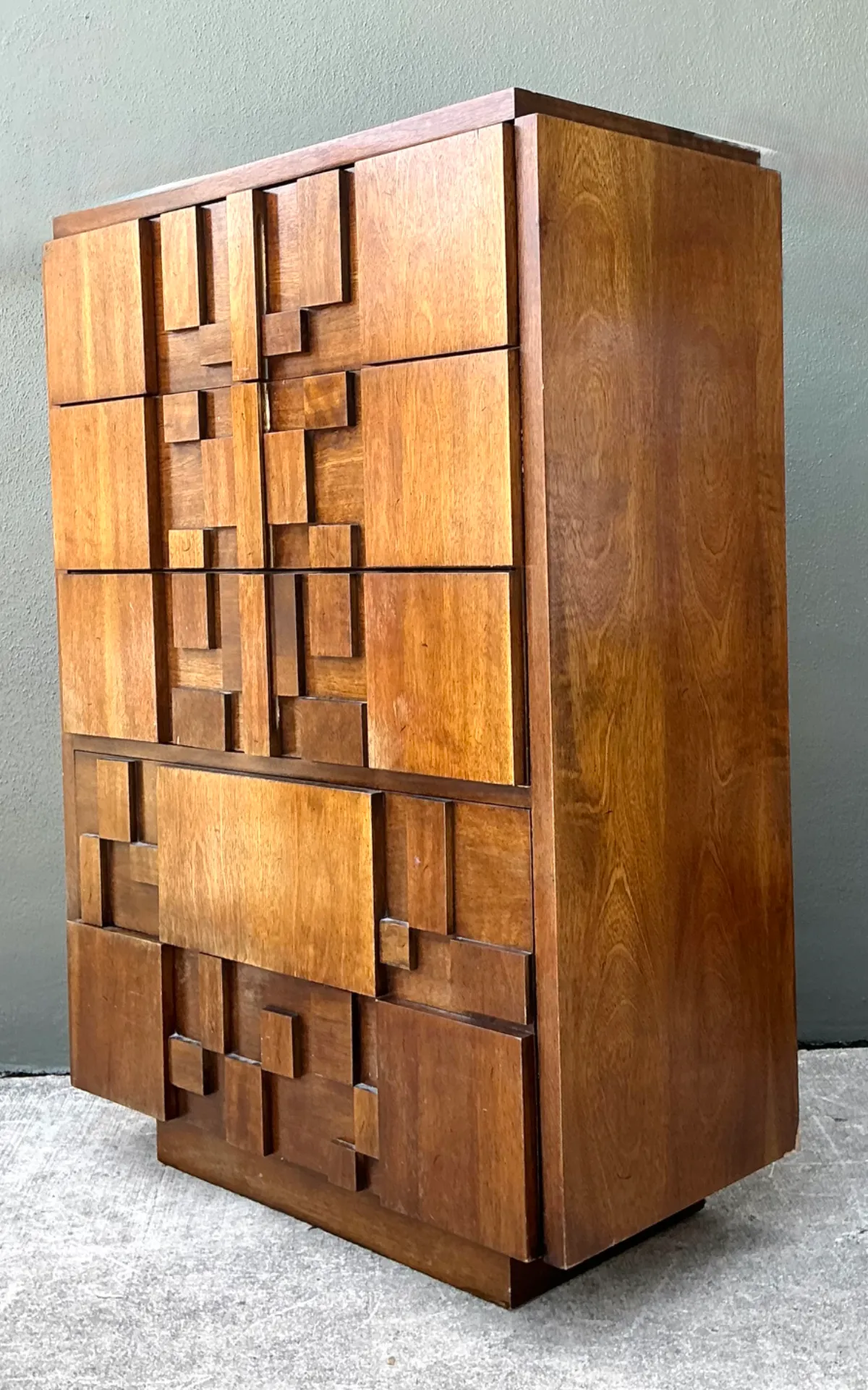 Vintage Lane “Mosaics” Brutalist Tall Chest Of Drawers