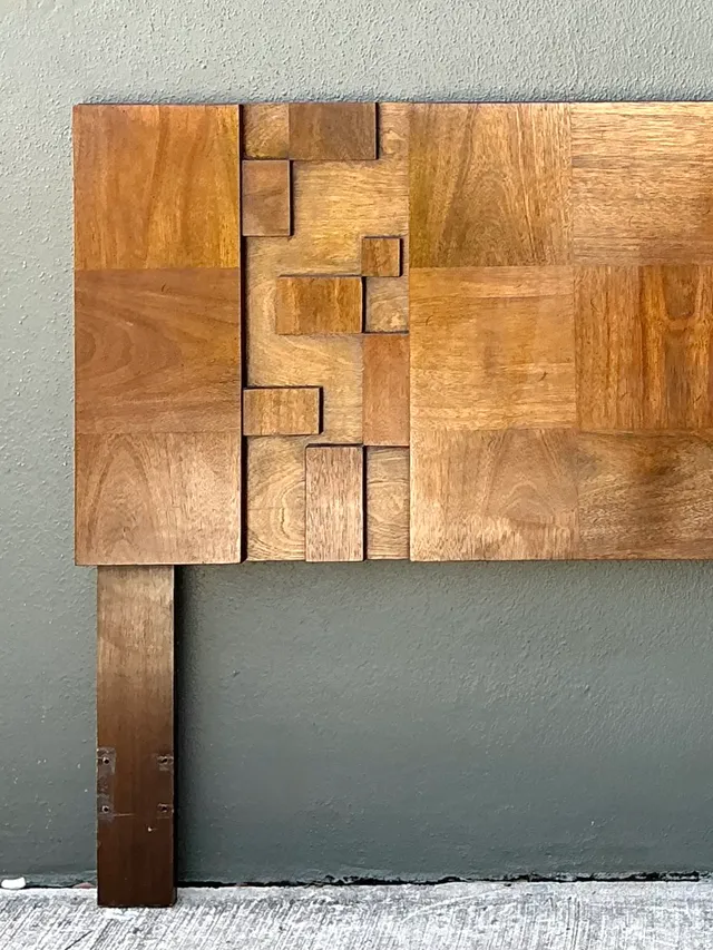 Vintage Lane “Mosaics” Brutalist Wood Queen Headboard — additional photo 5