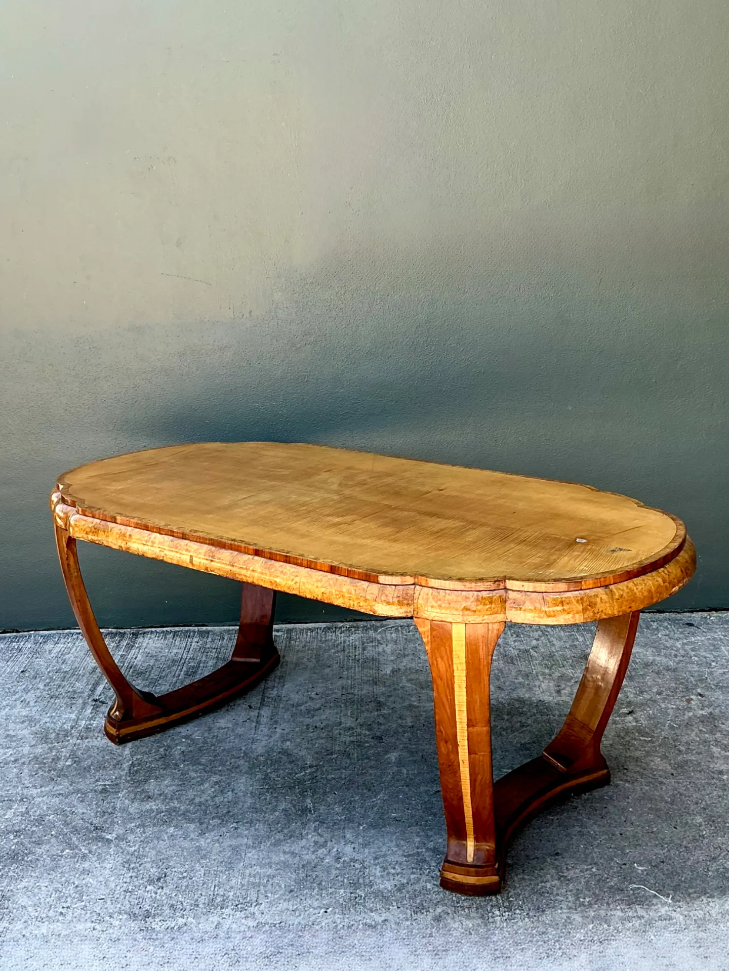 Vintage Art Deco Scalloped Edge Burl Wood Center Hall Table — additional photo 6