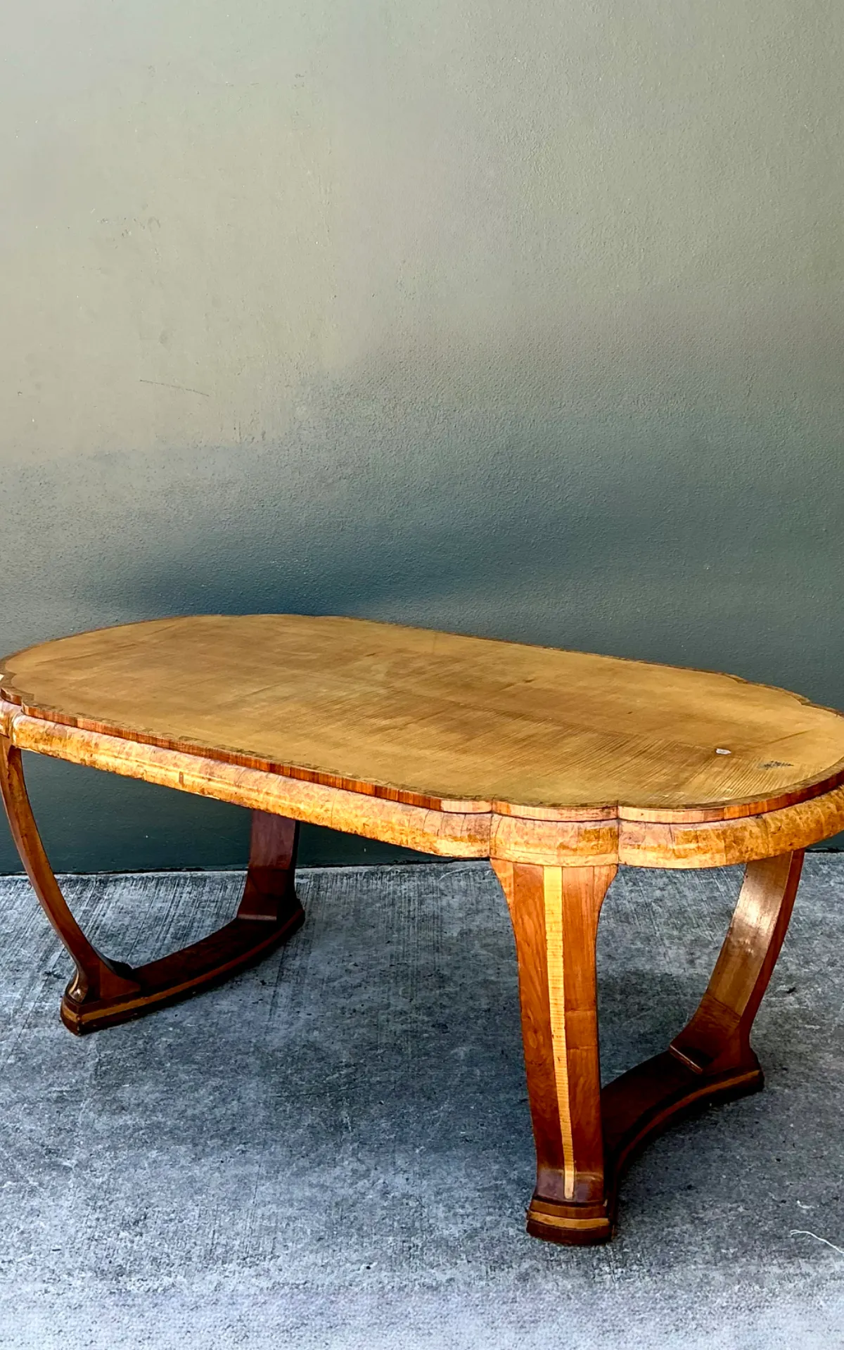 Vintage Art Deco Scalloped Edge Burl Wood Center Hall Table — additional photo 6