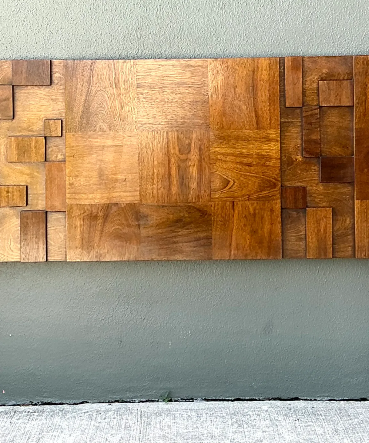 Vintage Lane “Mosaics” Brutalist Wood Queen Headboard