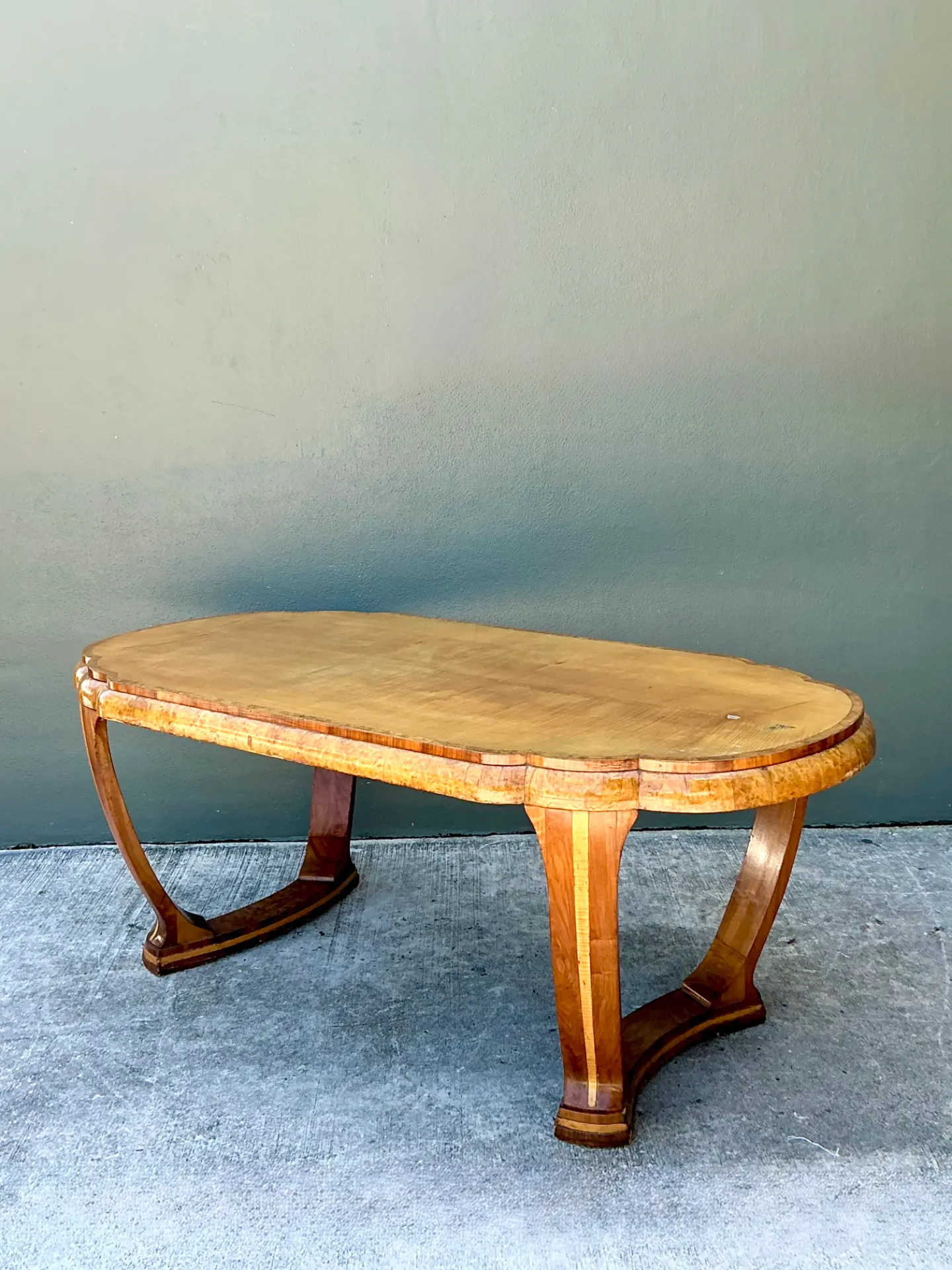 Vintage Art Deco Scalloped Edge Burl Wood Center Hall Table — additional photo 3