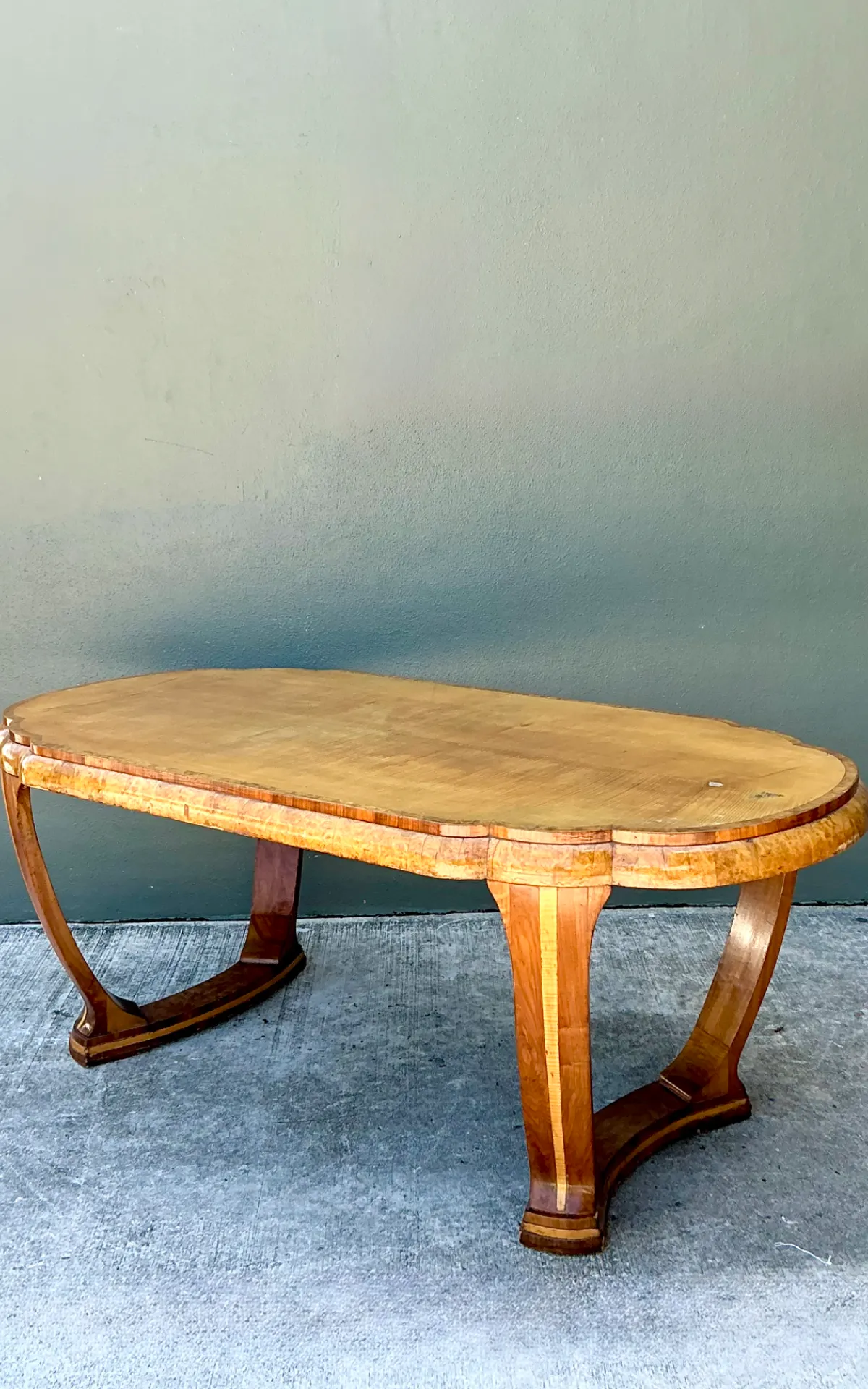 Vintage Art Deco Scalloped Edge Burl Wood Center Hall Table — additional photo 3