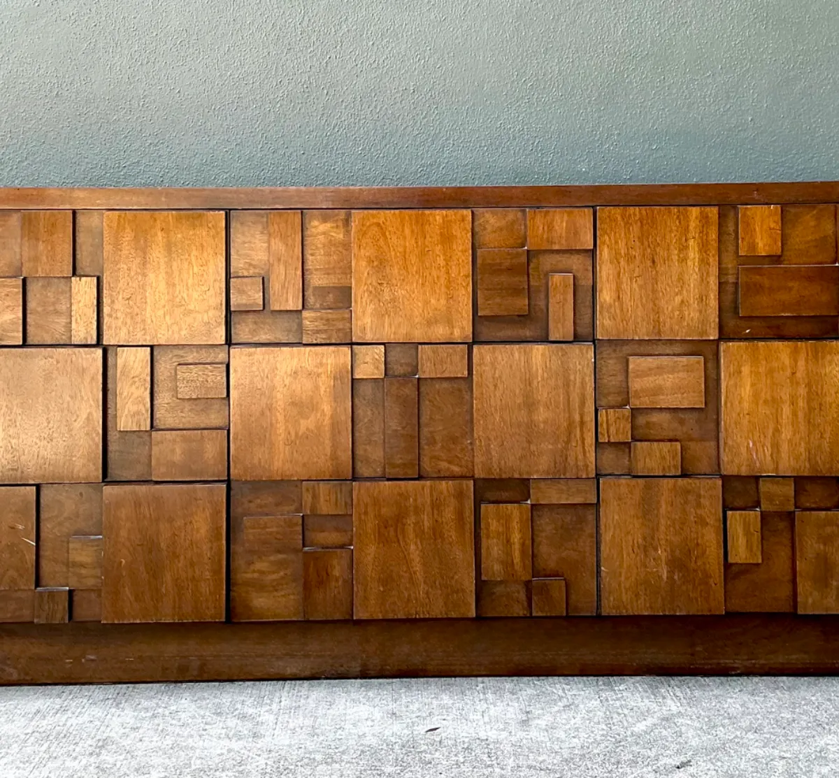 Vintage Lane Brutalist “Mosaics” Geometric Wood Credenza