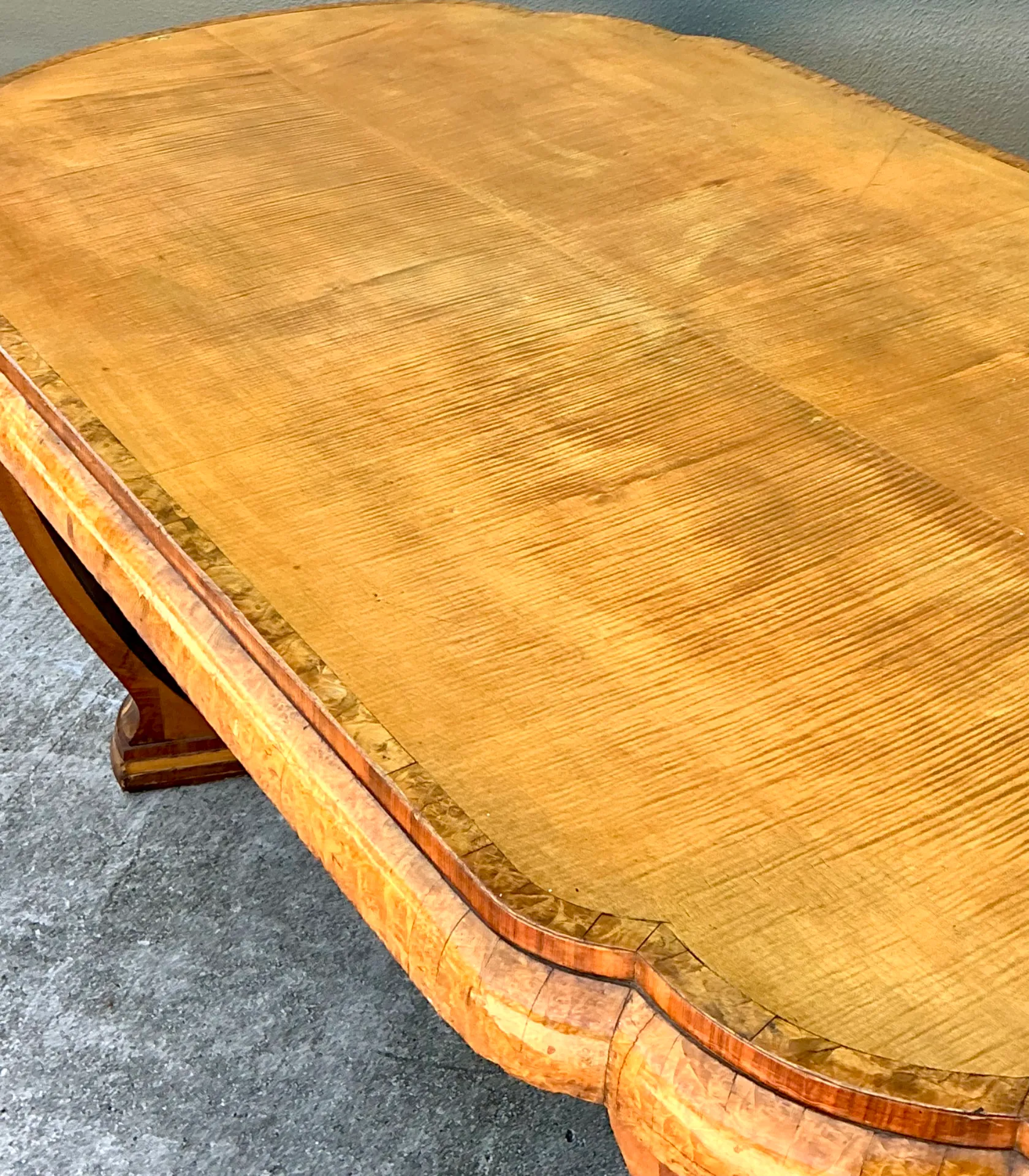 Vintage Art Deco Scalloped Edge Burl Wood Center Hall Table — additional photo 7