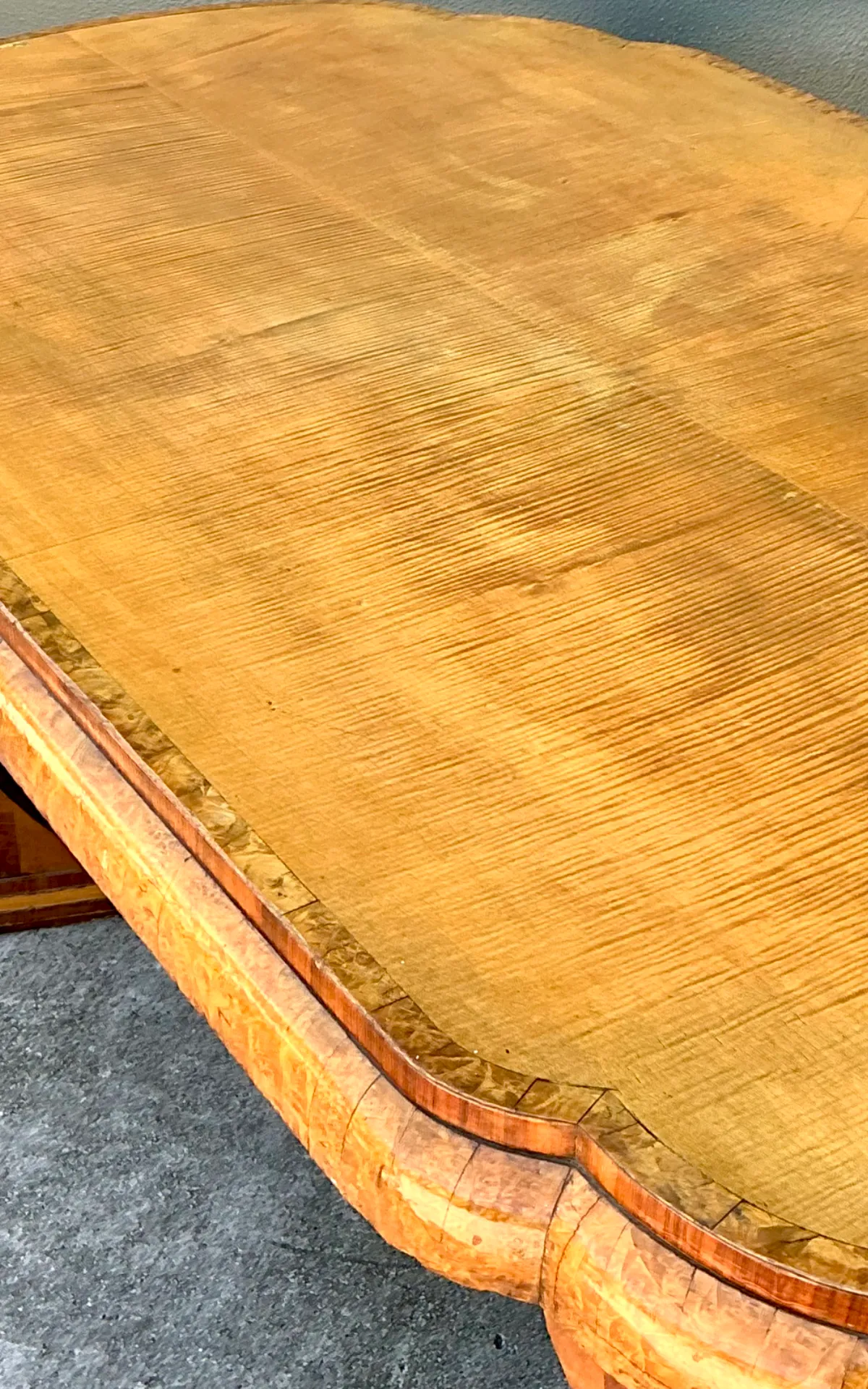 Vintage Art Deco Scalloped Edge Burl Wood Center Hall Table — additional photo 7