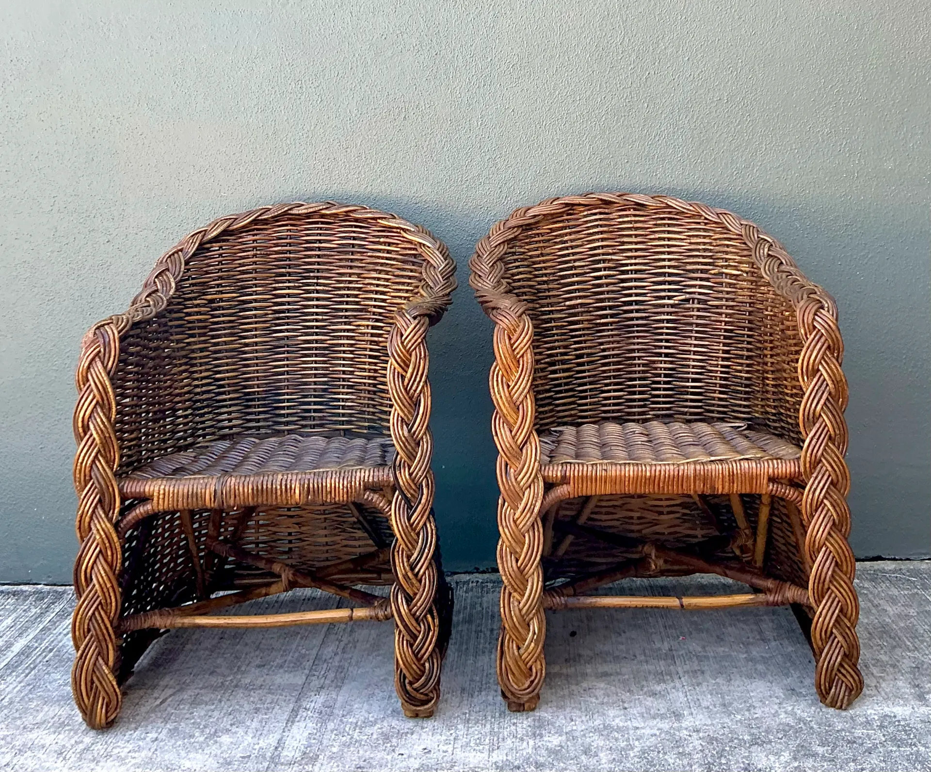 Vintage Woven Rattan Lounge Chairs - Pair — additional photo 7