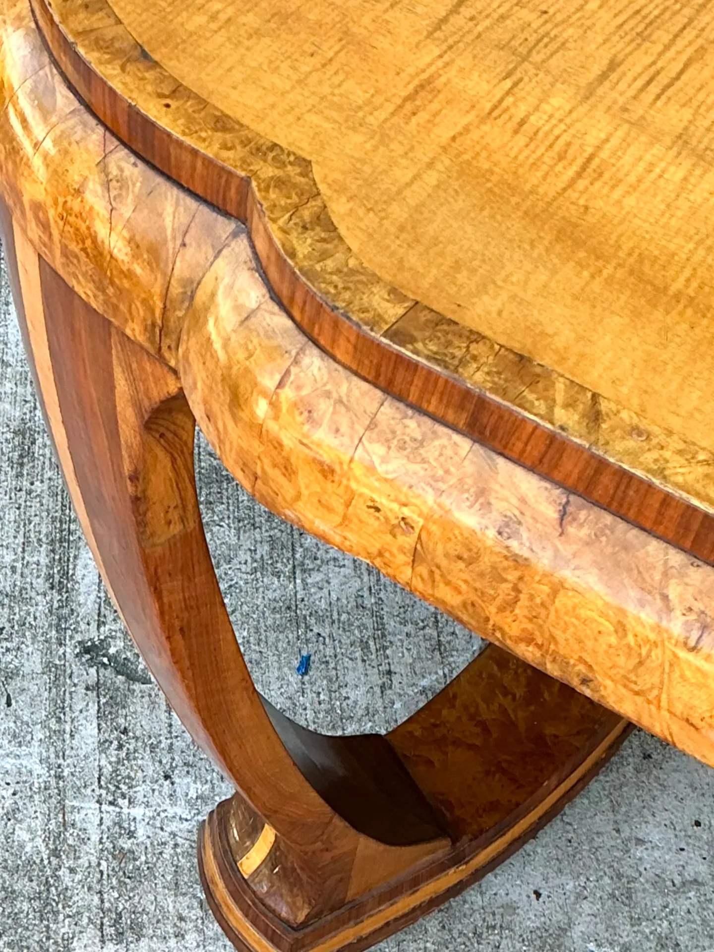 Vintage Art Deco Scalloped Edge Burl Wood Center Hall Table — additional photo 4