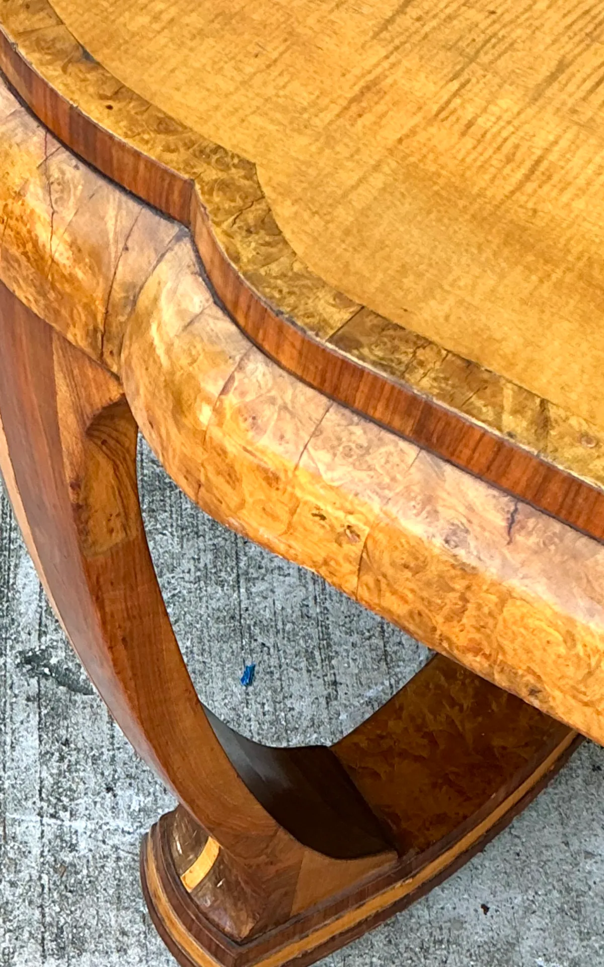 Vintage Art Deco Scalloped Edge Burl Wood Center Hall Table — additional photo 4