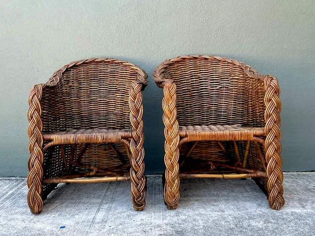 Vintage Woven Rattan Lounge Chairs - Pair — additional photo 3