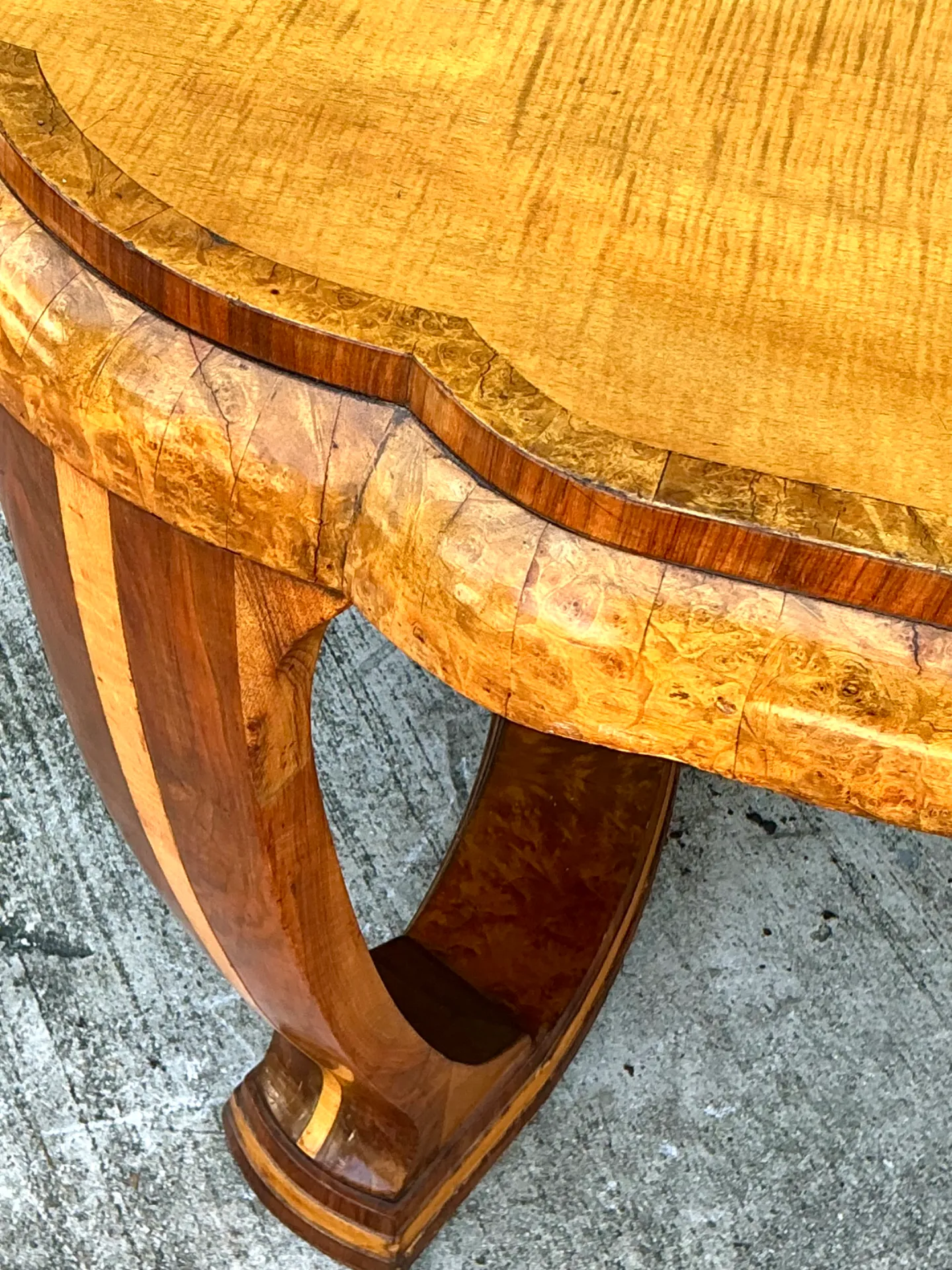 Vintage Art Deco Scalloped Edge Burl Wood Center Hall Table — additional photo 8