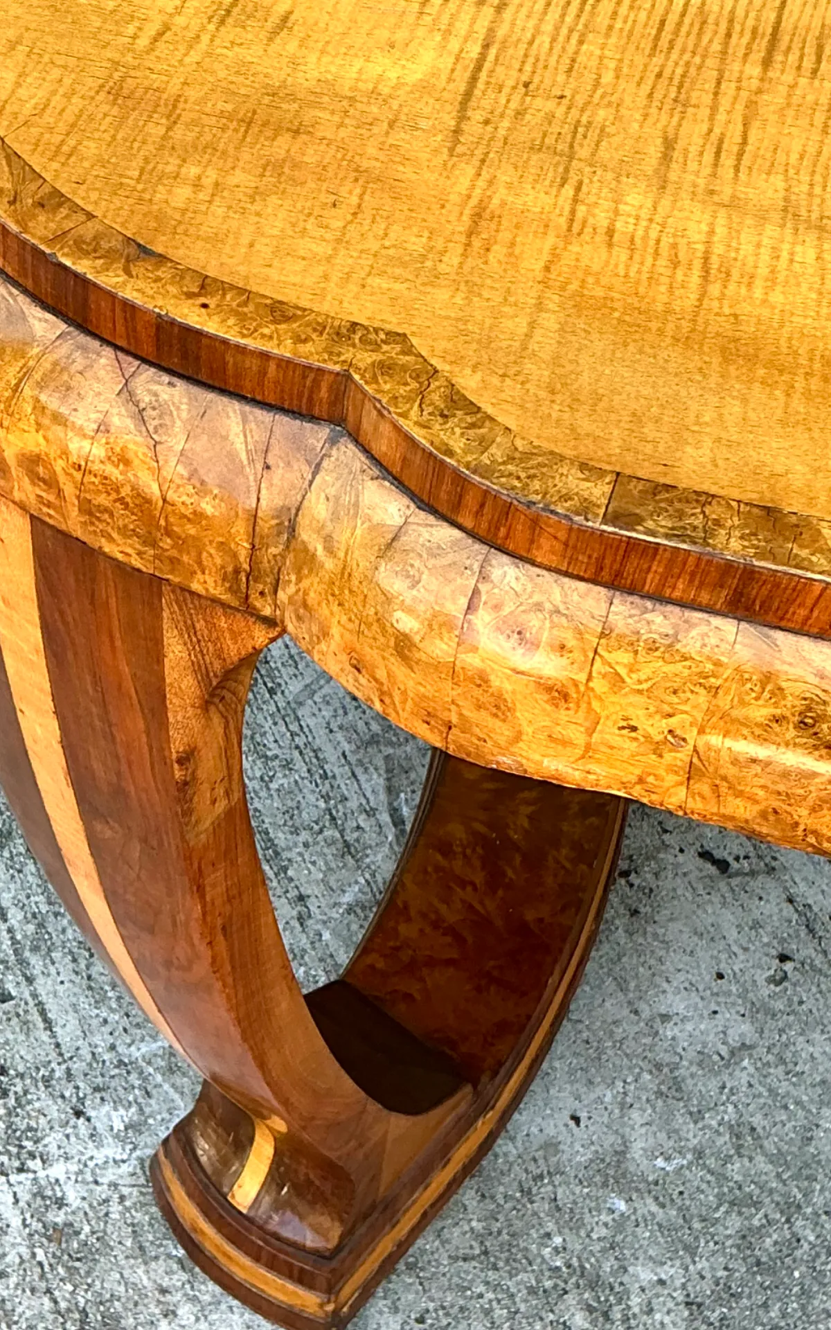 Vintage Art Deco Scalloped Edge Burl Wood Center Hall Table — additional photo 8