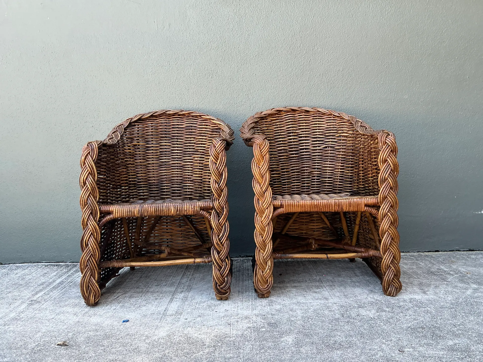Vintage Woven Rattan Lounge Chairs - Pair — additional photo 1