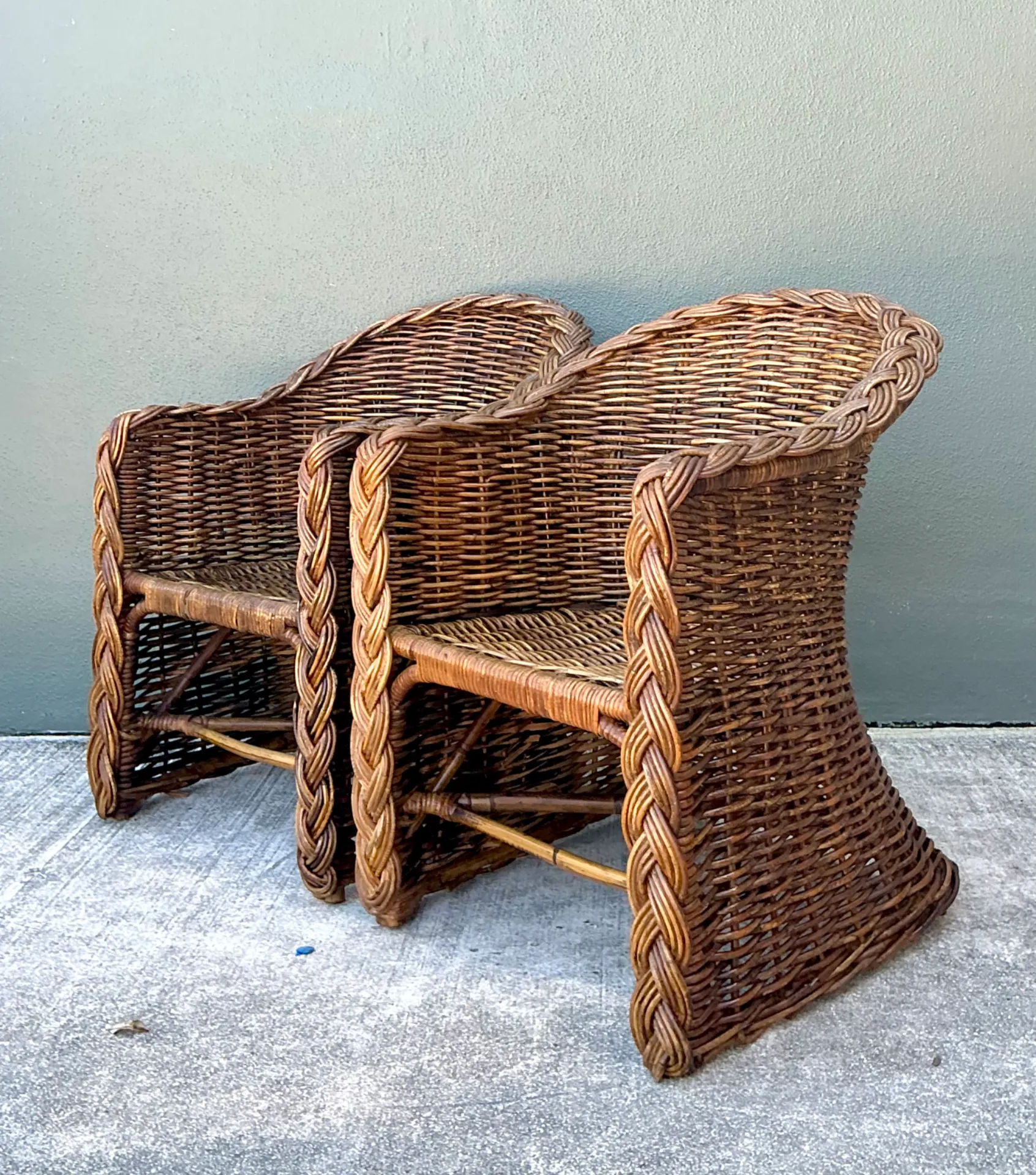 Vintage Woven Rattan Lounge Chairs - Pair — additional photo 8