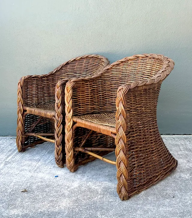 Vintage Woven Rattan Lounge Chairs - Pair — additional photo 8