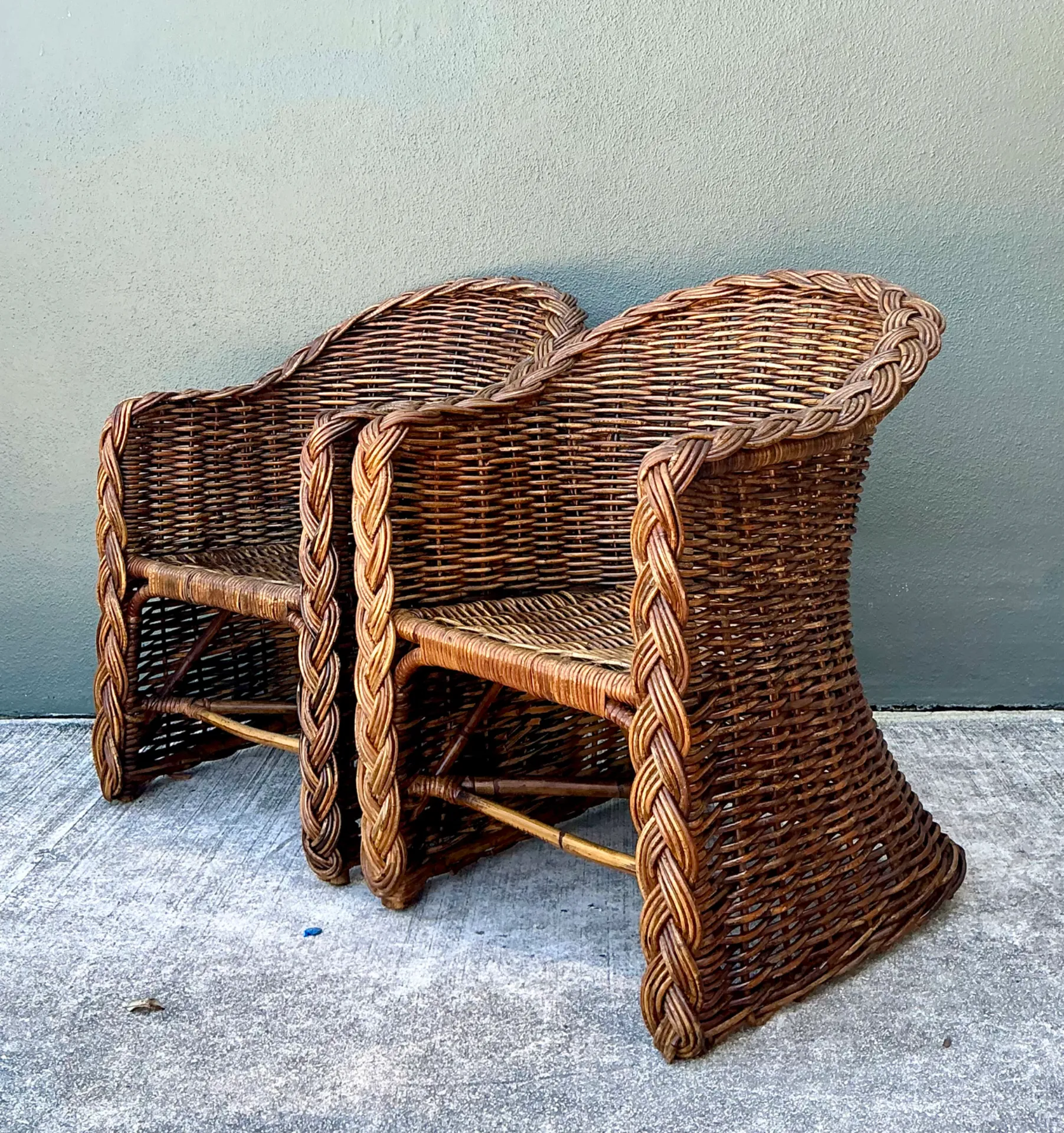 Vintage Woven Rattan Lounge Chairs - Pair — additional photo 5
