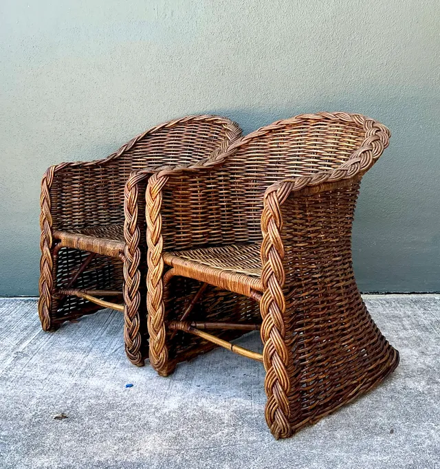Vintage Woven Rattan Lounge Chairs - Pair — additional photo 5