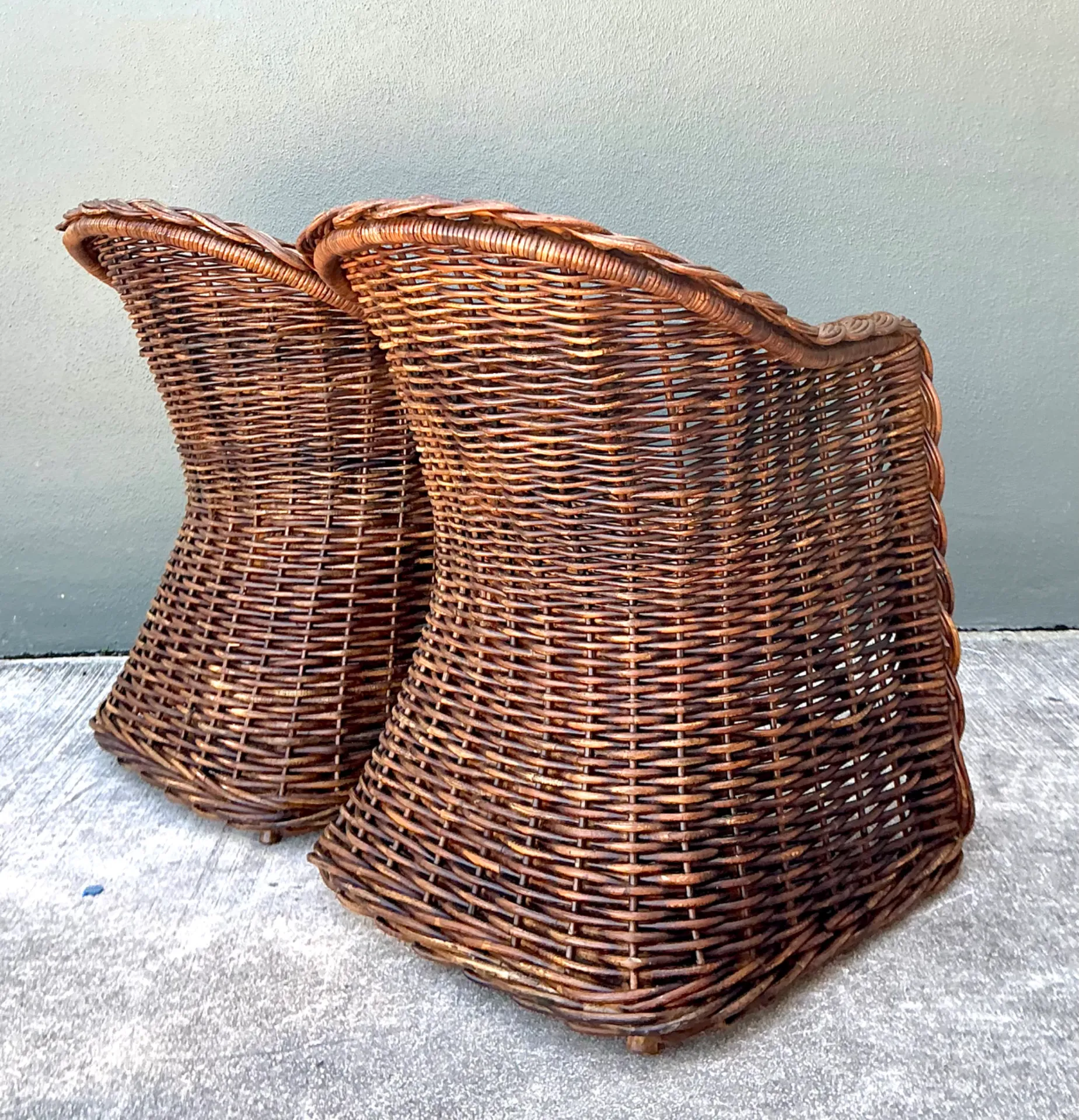 Vintage Woven Rattan Lounge Chairs - Pair — additional photo 2