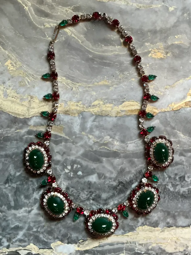 Vintage Red and Green Rhinestone Necklace — additional photo 2