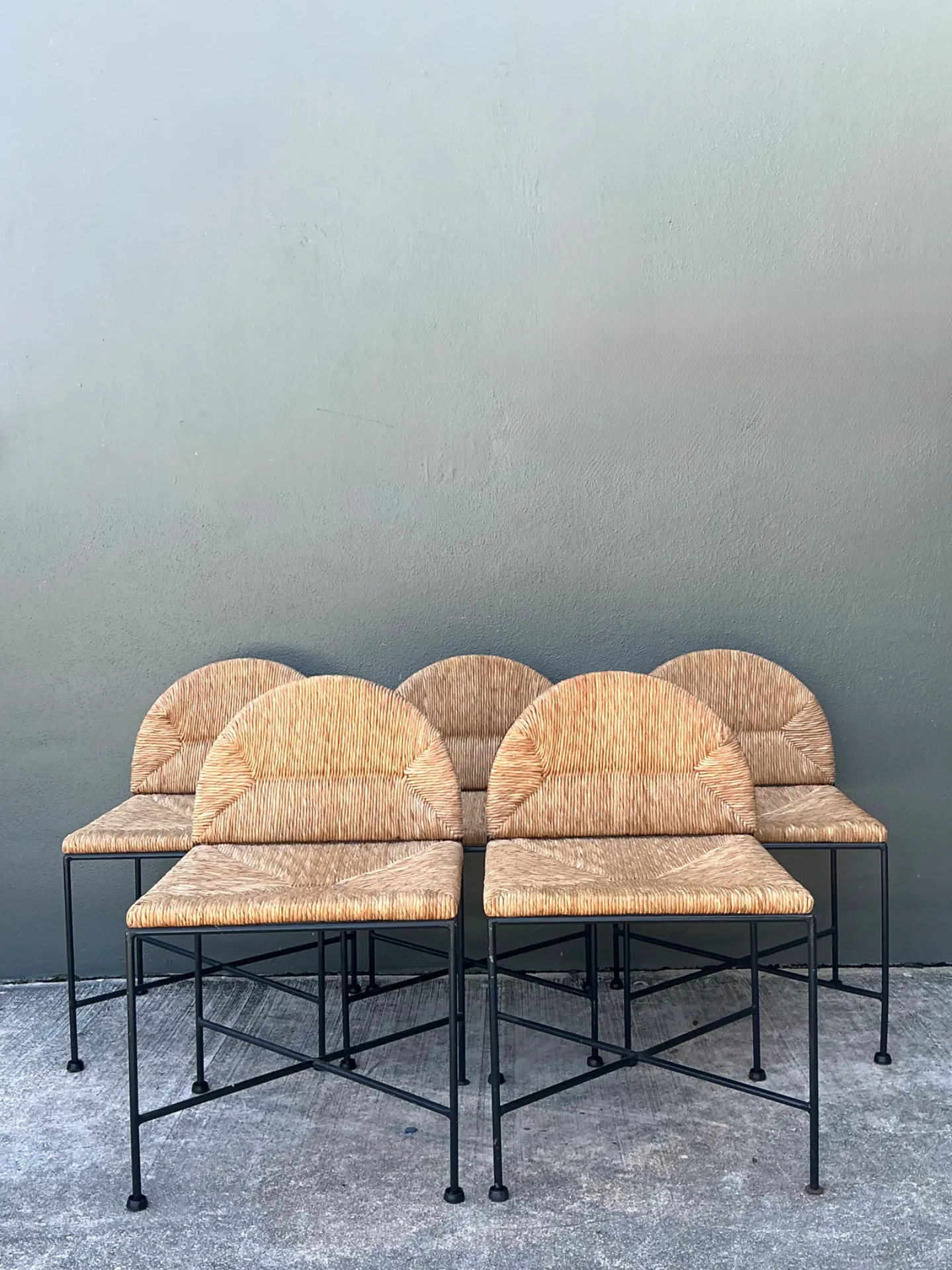Vintage Woven Rush and Metal Dining Chairs - Set of 5 — additional photo 6